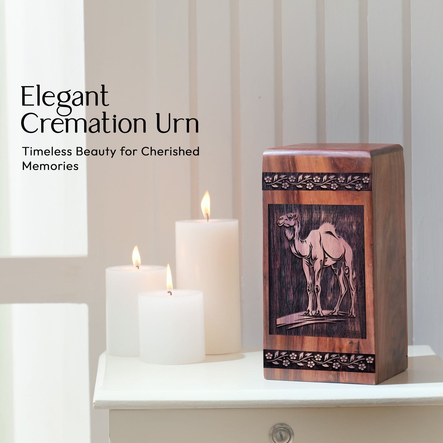 Small Keepsake Wooden Camel in Desert Memorial Urn for Ashes