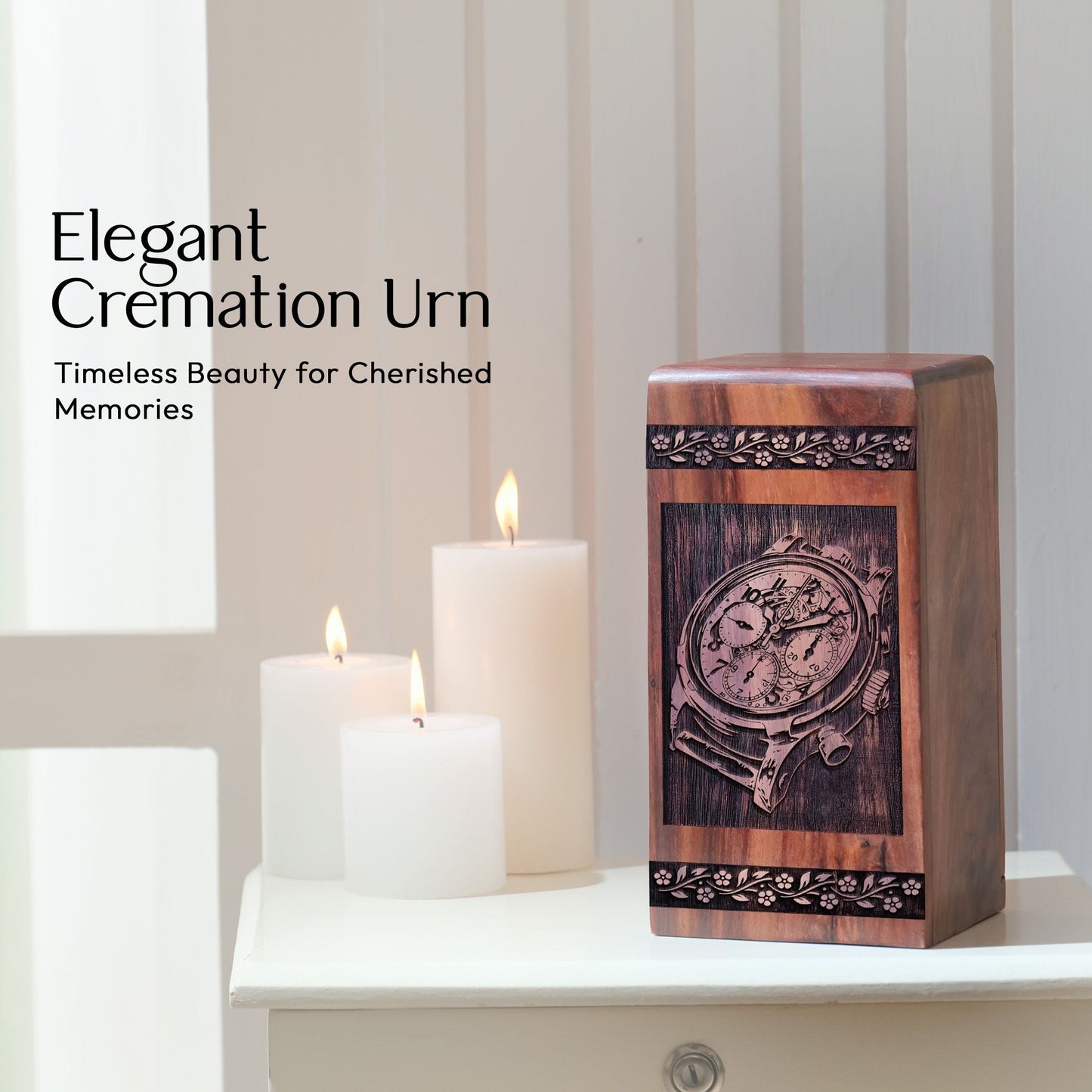 Small Keepsake Wooden Clock Urn for Cremation Ashes