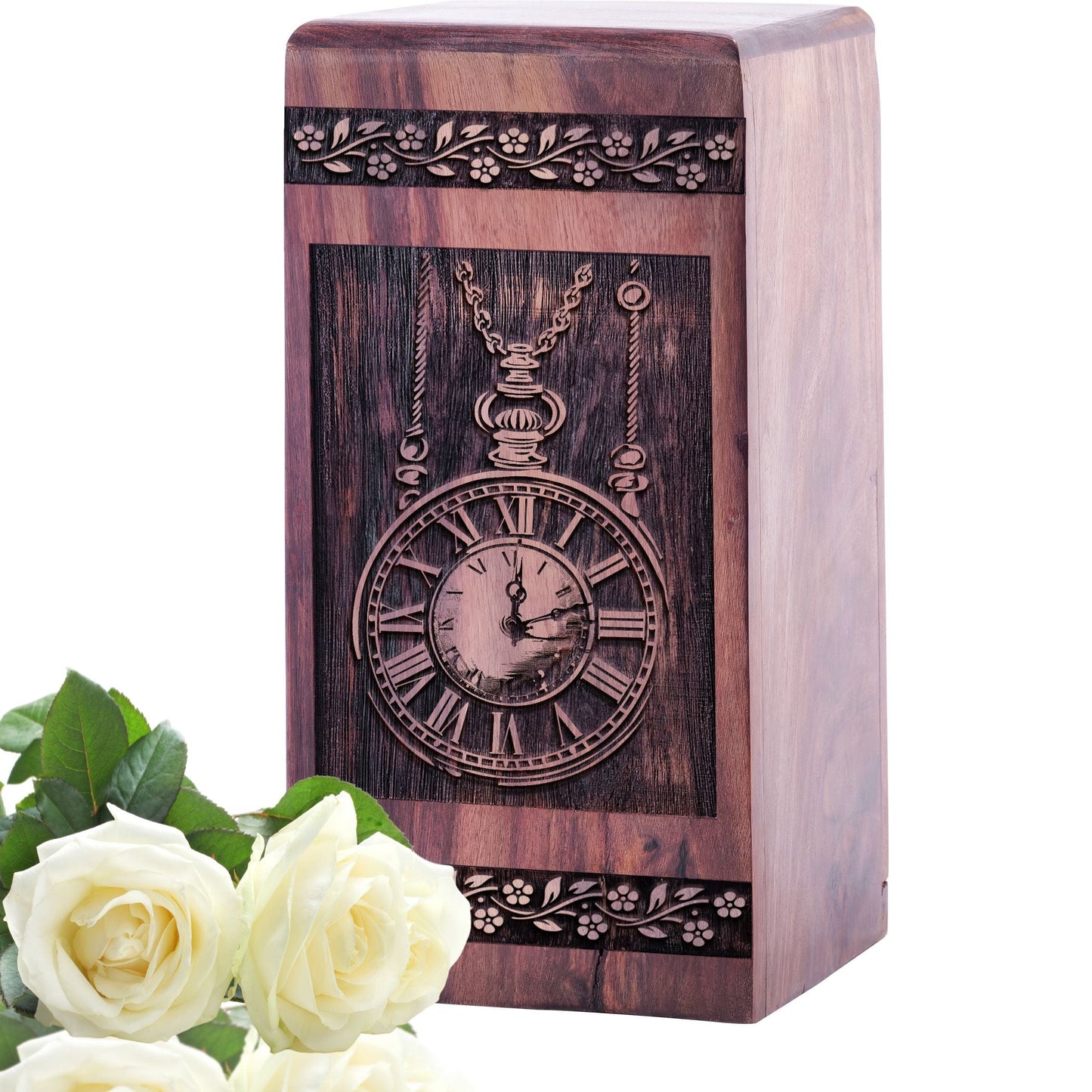 Unique Wooden Cremation Urn with Clock Wood Urn