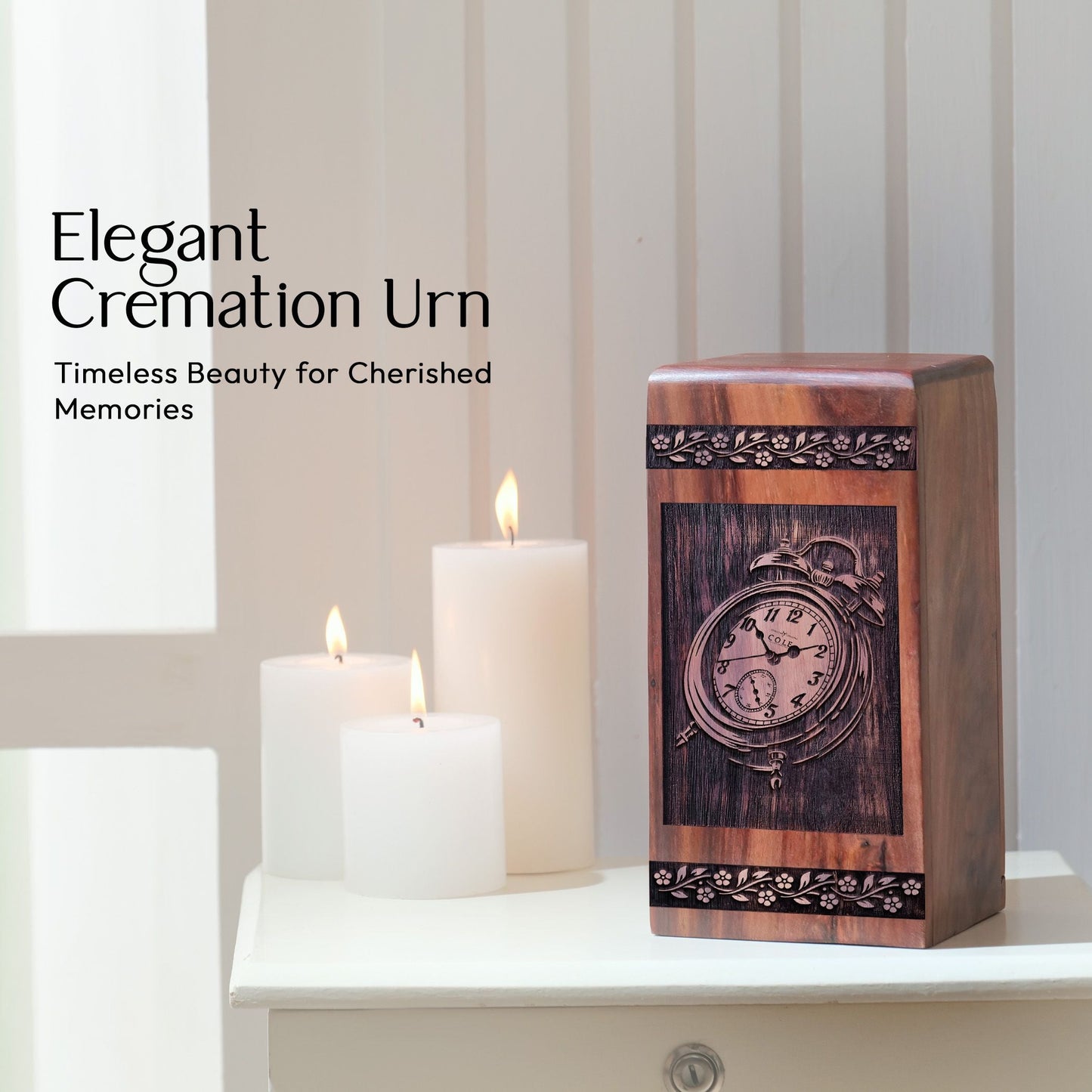 Medium Clock Wooden Urn for Human Cremation Ashes