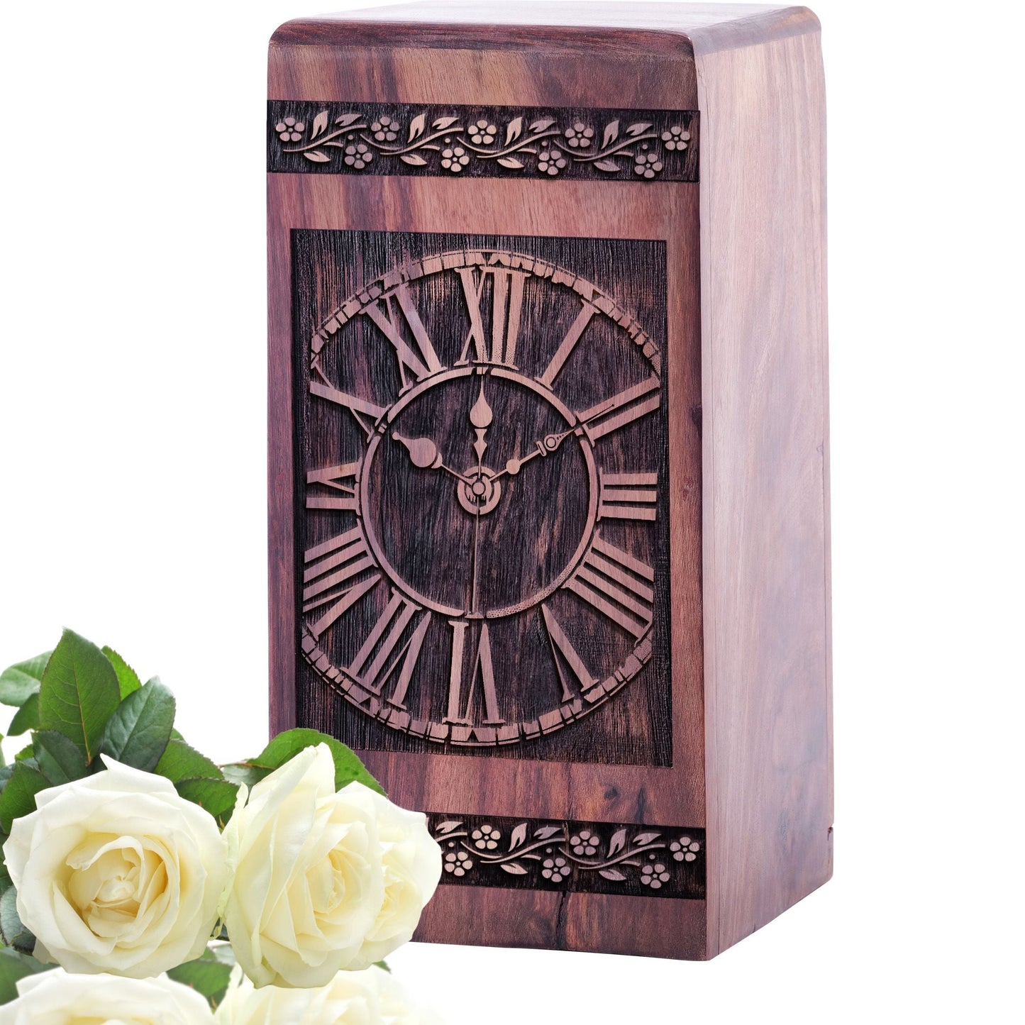 Mini Handmade Wooden Cremation Urn with Clock Wood Urn