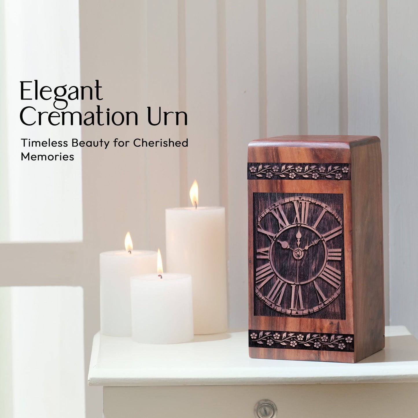 Mini Handmade Wooden Cremation Urn with Clock Wood Urn