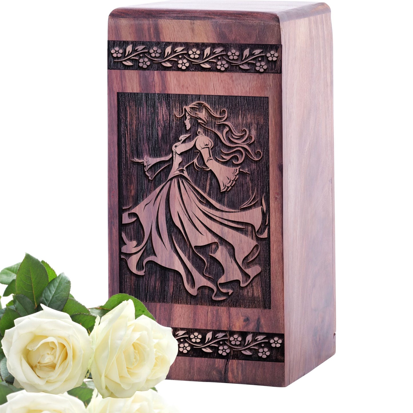 Wooden Memorial Urn with Flamenco Dancer Wood Box for Ashes