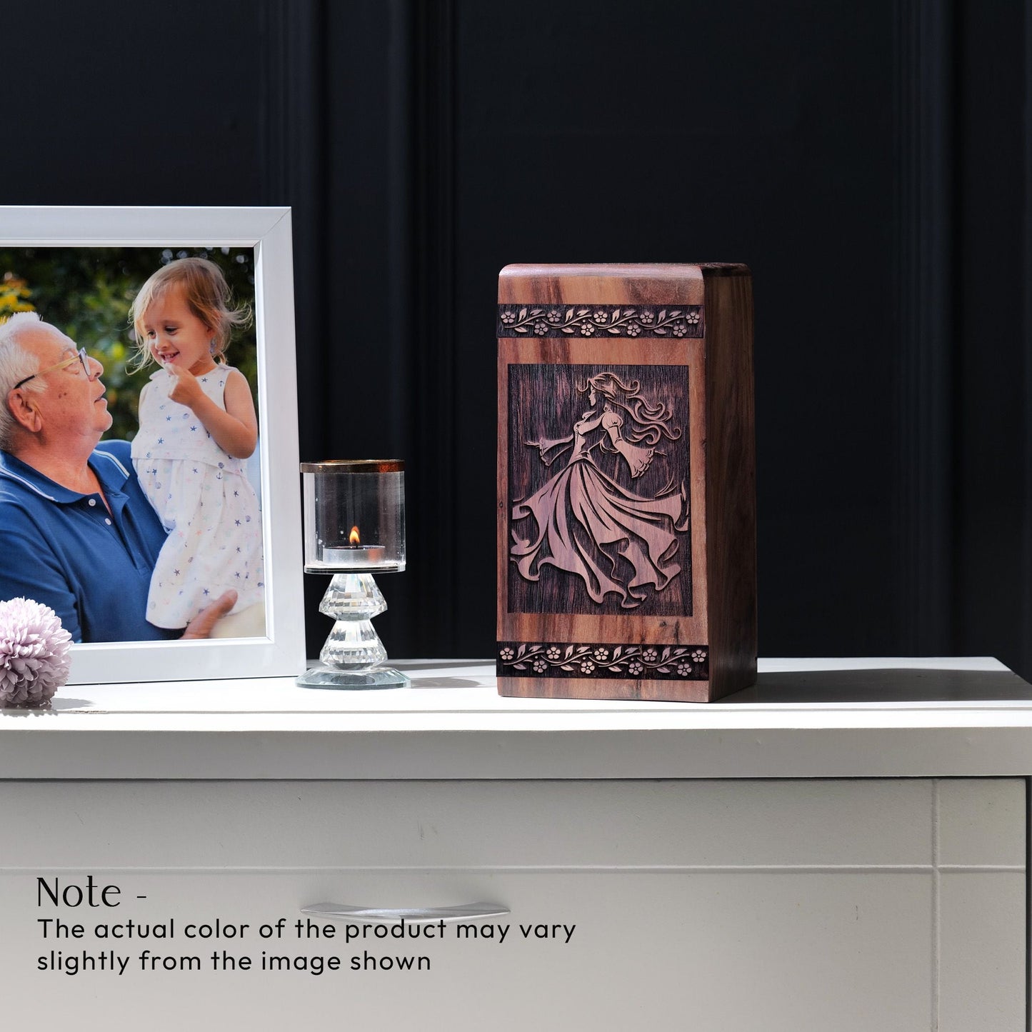 Wooden Memorial Urn with Flamenco Dancer Wood Box for Ashes