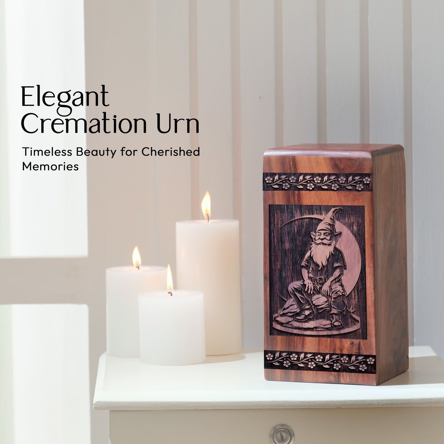 Beautiful Handmade Garden Gnome Wood Urn for Human Ashes