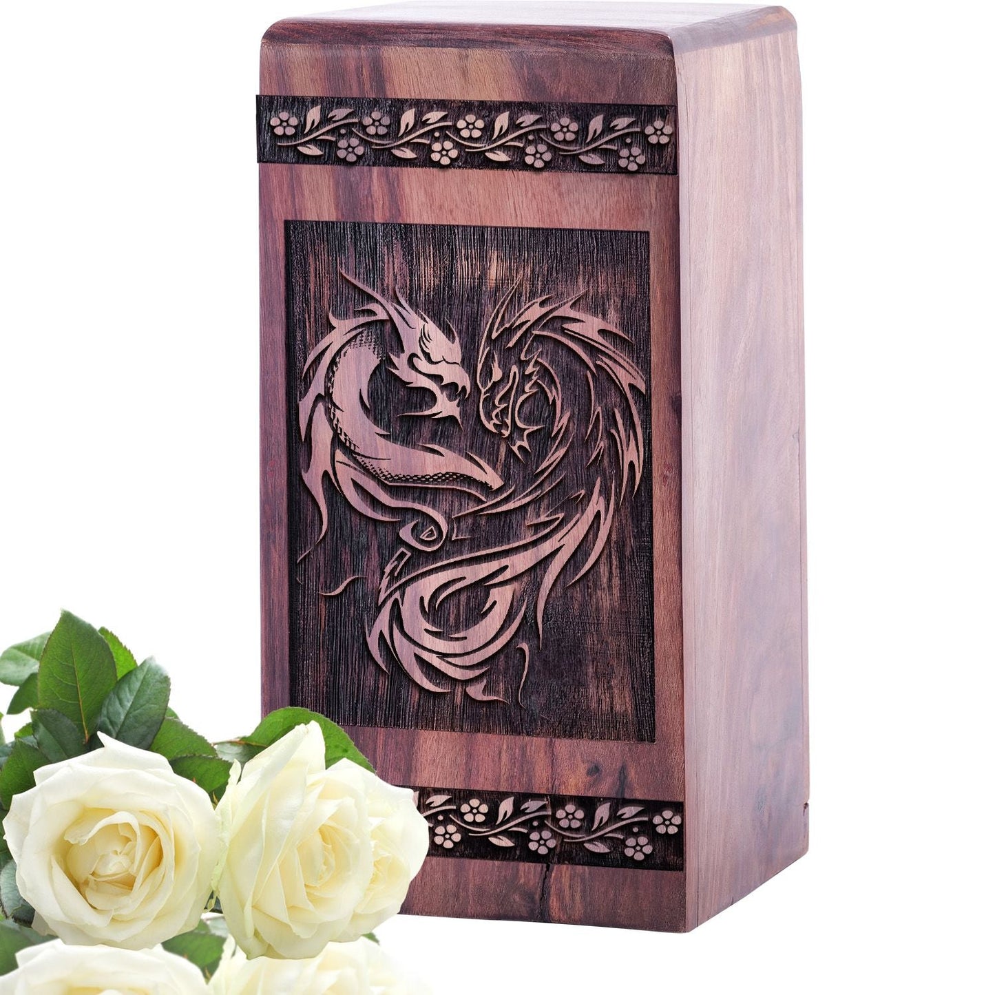 Handcrafted Wooden Cremation Urn with Yin and Yang Ashes