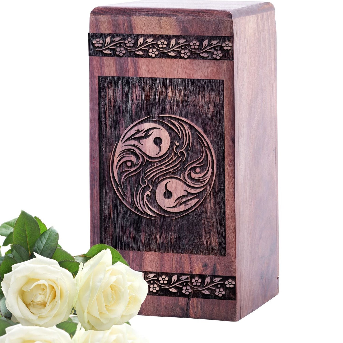 Decorative Wooden Yin and Yang Urn for Human Burial Ashes