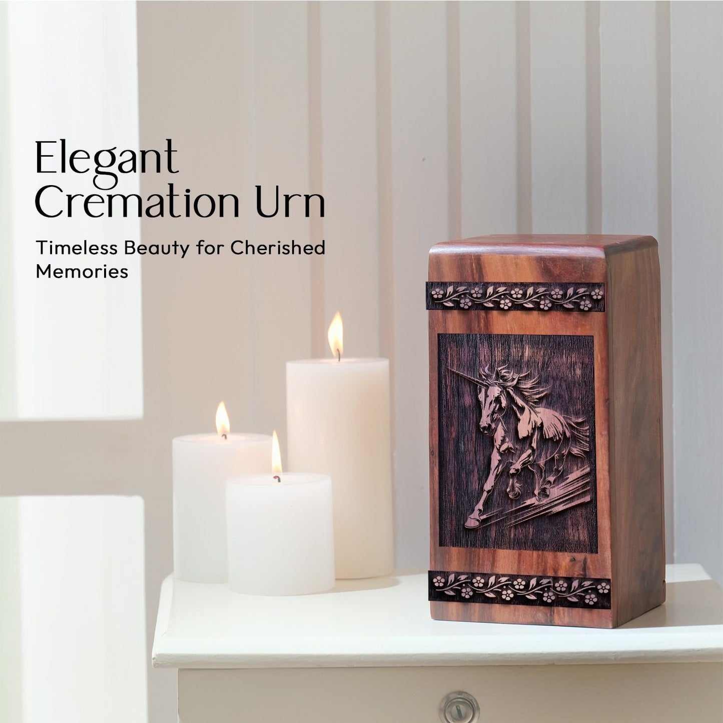 Decorative Wooden Unicorn Urn for Human Burial Ashes