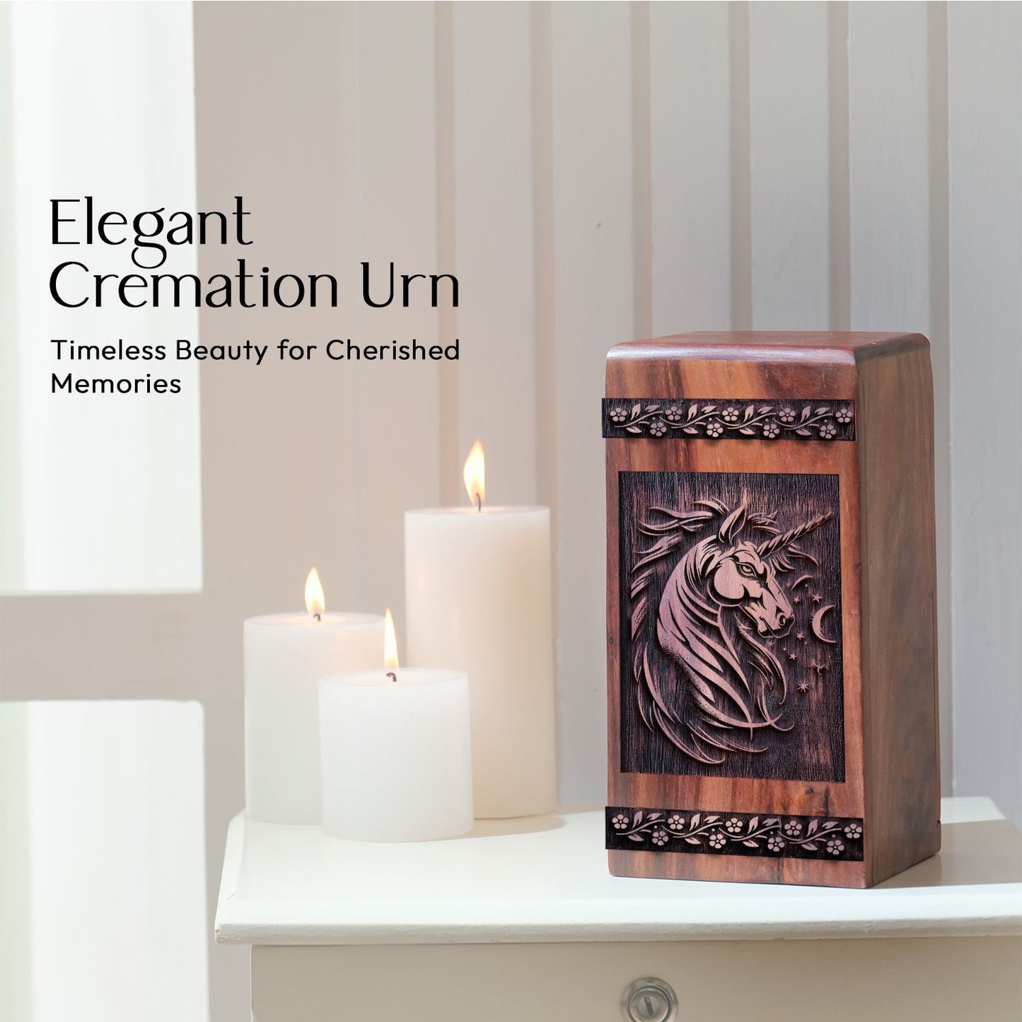 Handcrafted Unicorn Wood BoxWood Memorial Urn for Adults