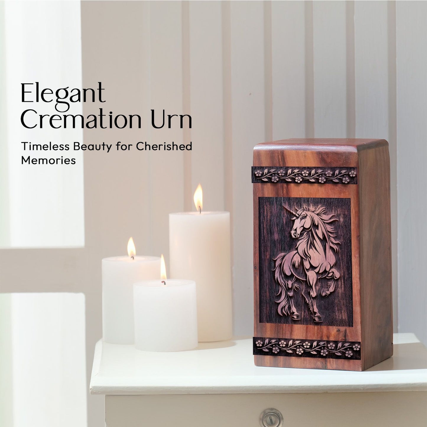 Handcrafted Wooden Unicorn Memorial Urn for Adult