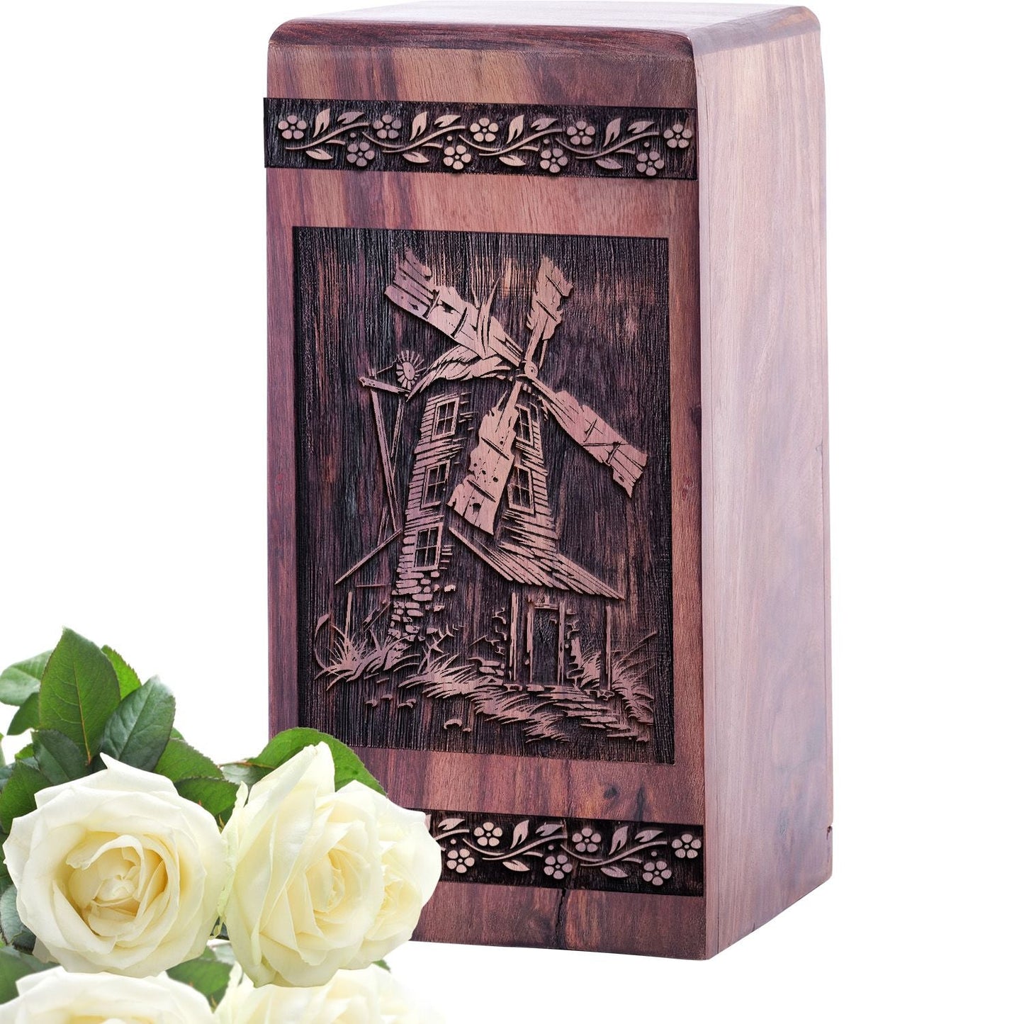 Beautiful Handmade Windmill Wood Urn for Human Ashes