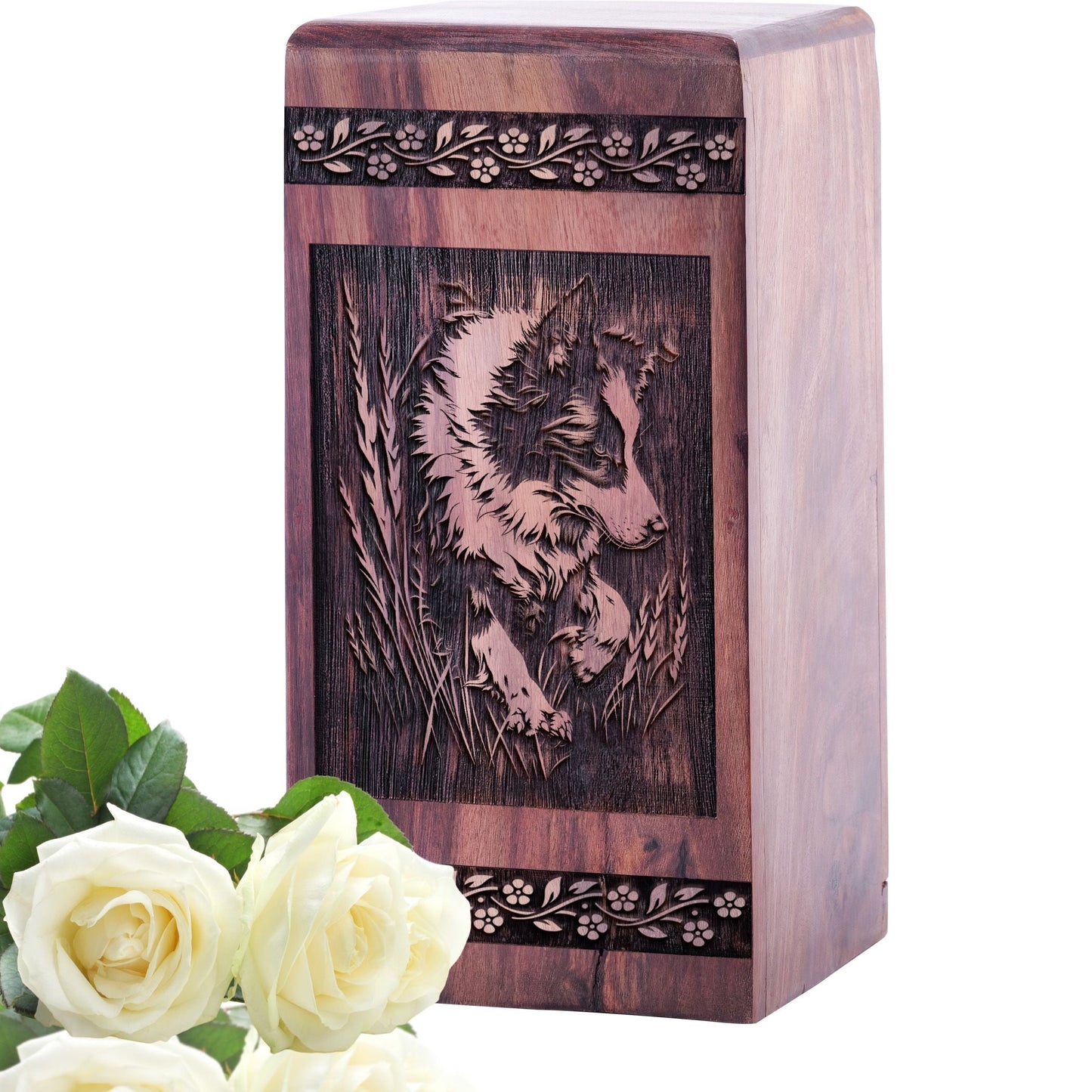 Mini Wooden Memorial Urn with Puppies Wood Boxfor Ashes