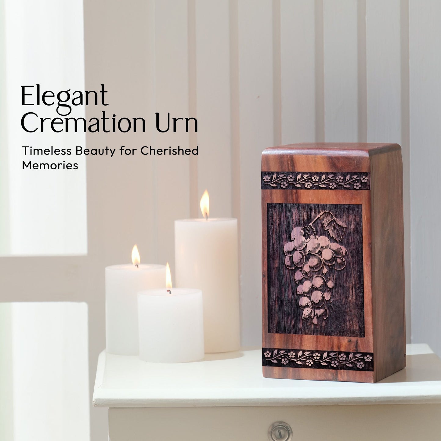 Medium Vineyard Wooden Urn for Human Cremation Ashes