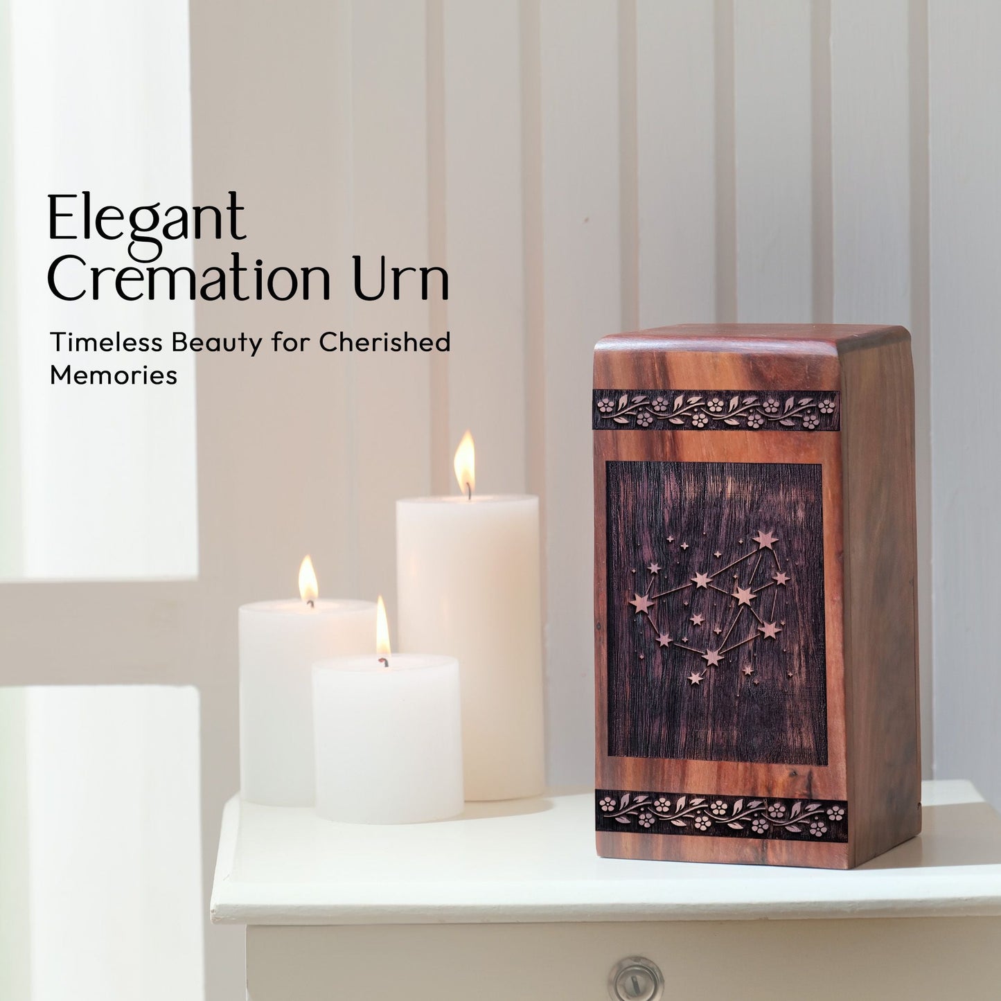 Beautiful Wooden Memorial Urn with Celestial Wood for Human Ashes