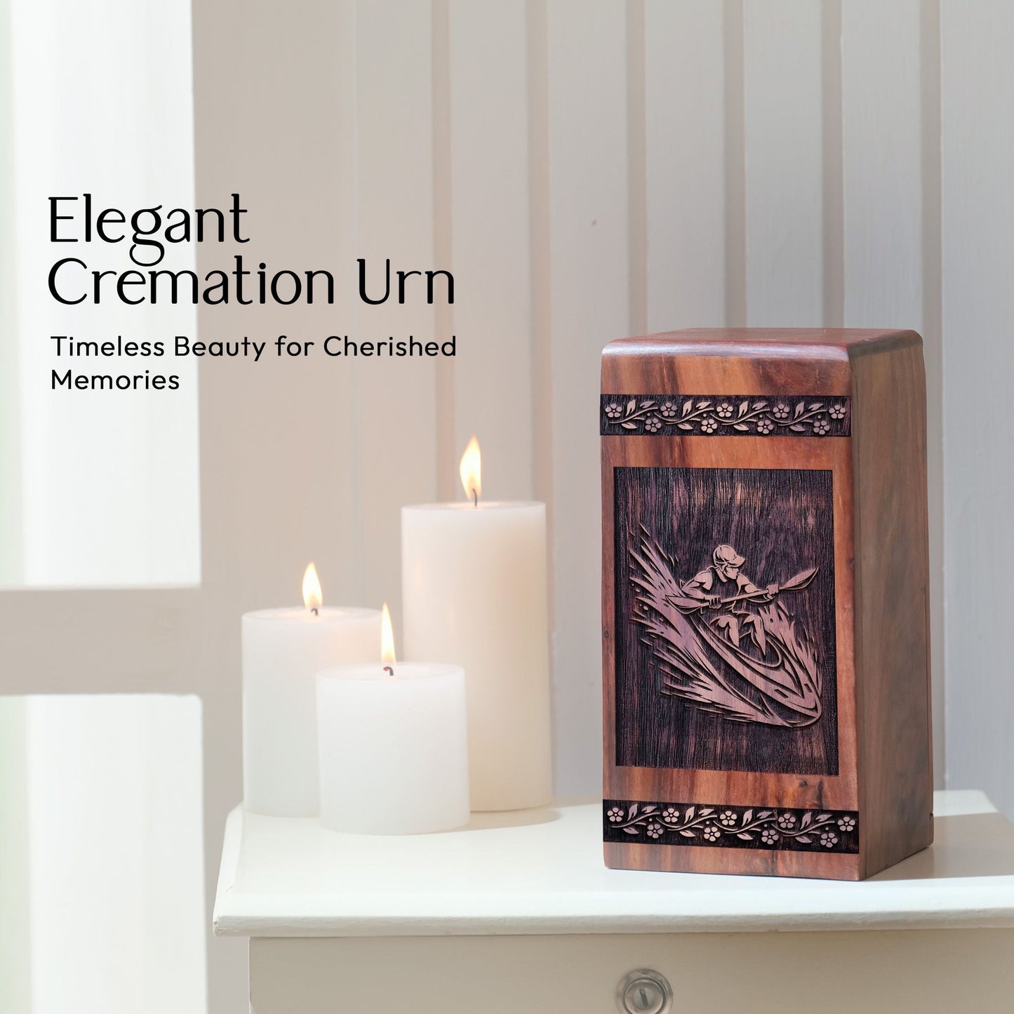 Medium Kayaking Wooden Urn for Human Cremation Ashes