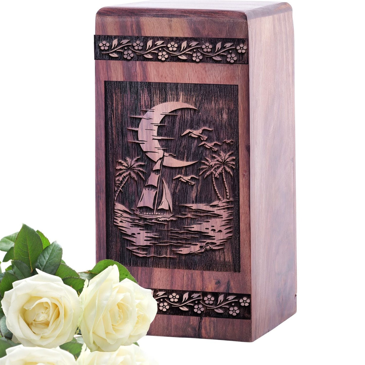Unique Wooden Memorial Urn with Road Wood Box for Adults