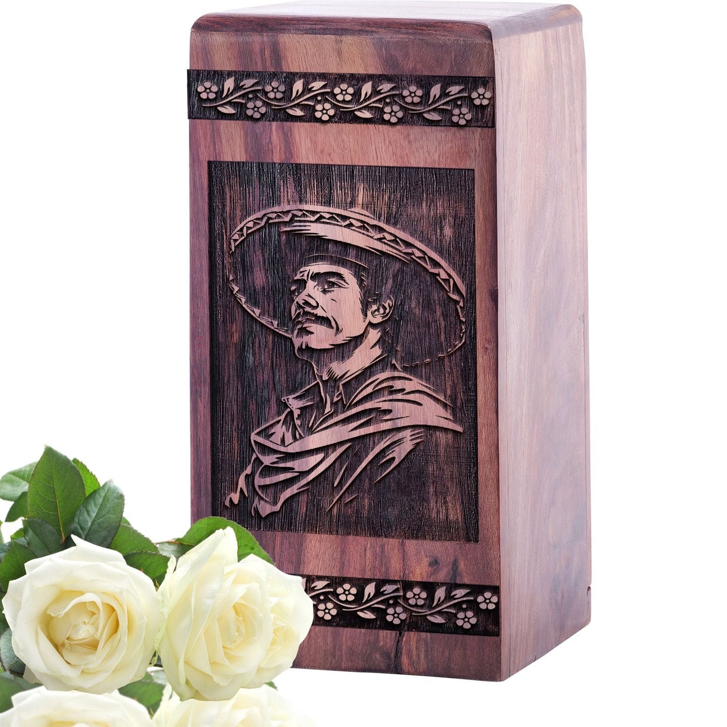 Handmade Wooden Mexican Fiestas Urn for Human Burial Ashes