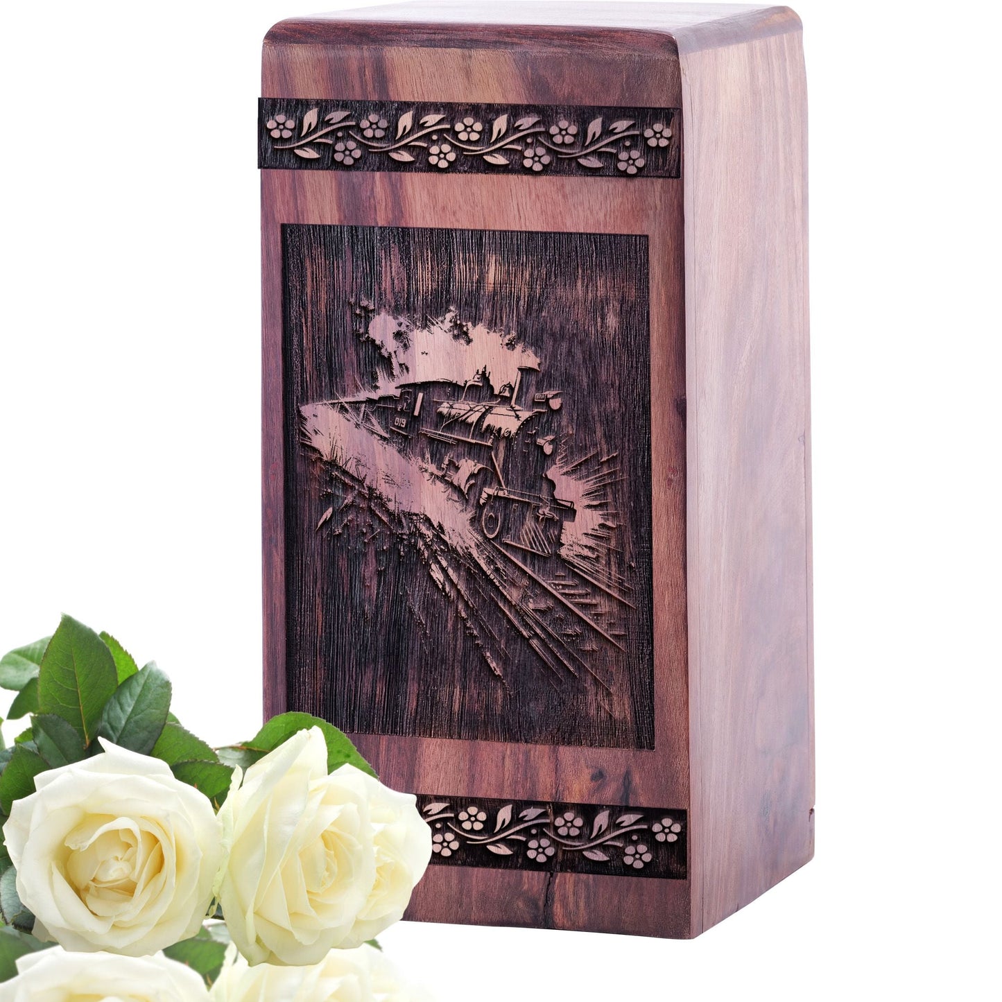 Medium Railroads Wooden Urn for Human Cremation Ashes
