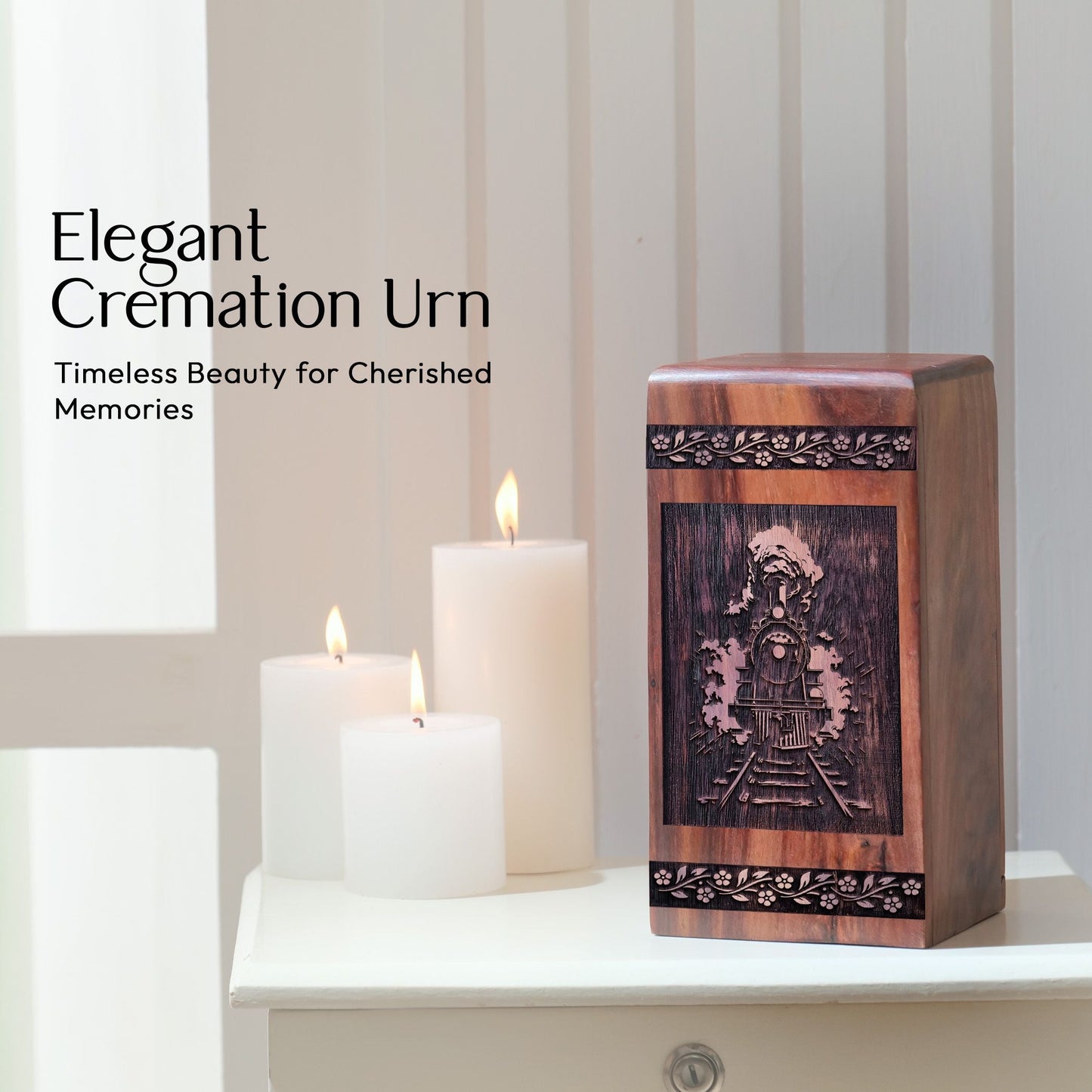 Mini Handmade Wooden Memorial Urn with Railroads Wood Box