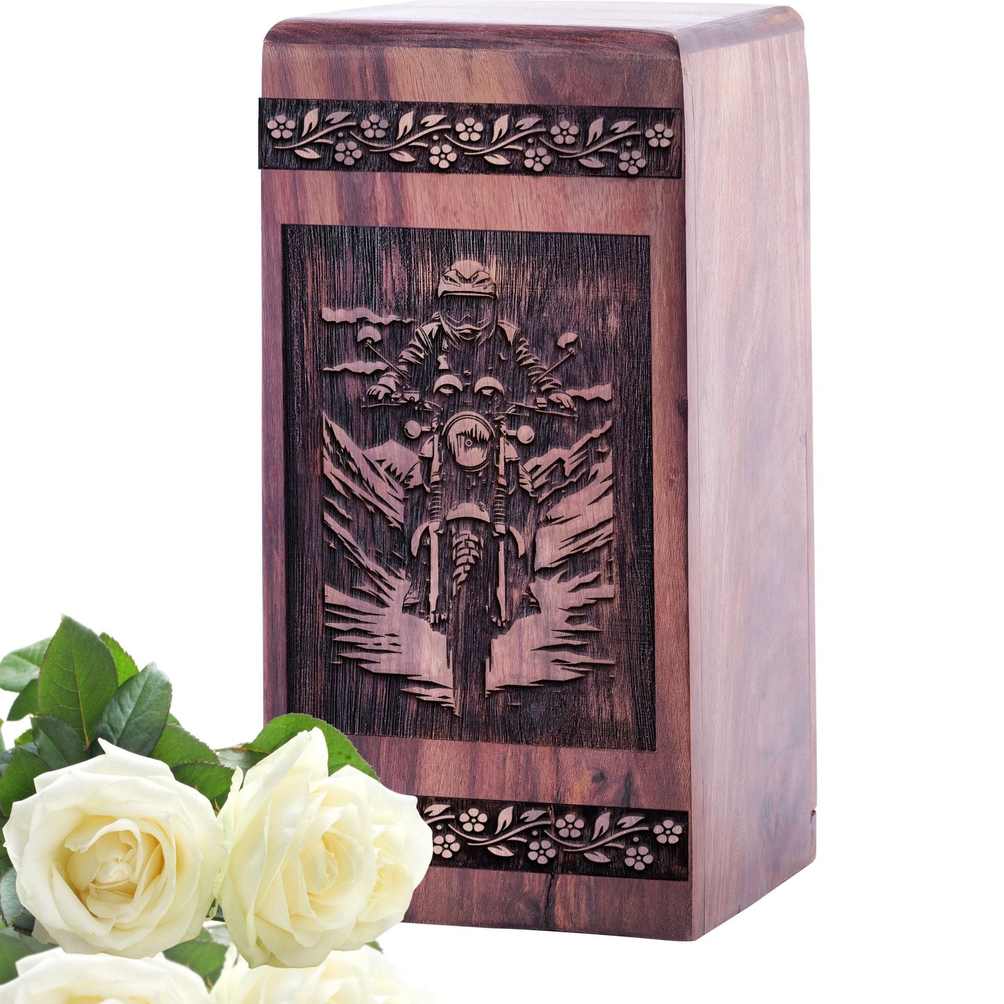 Decorative Wooden Royal Enfield Urn for Human Burial Ashes