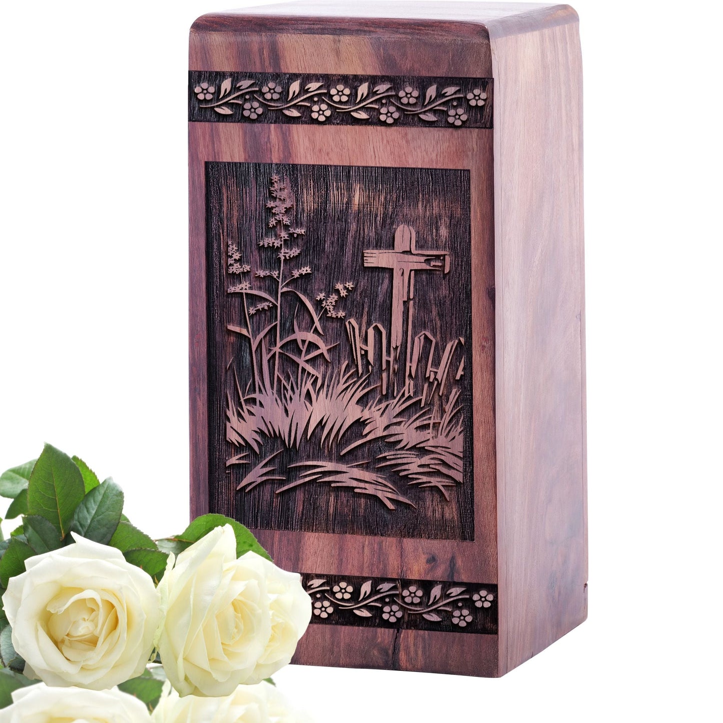 Mini Wooden Memorial Urn with Christian Icons Urn for Ashes