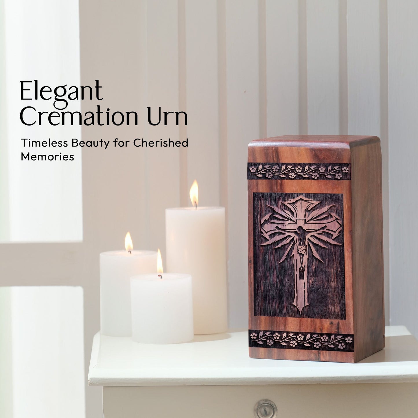 Large Wooden Christian Icons Memorial Urn for Human Ashes