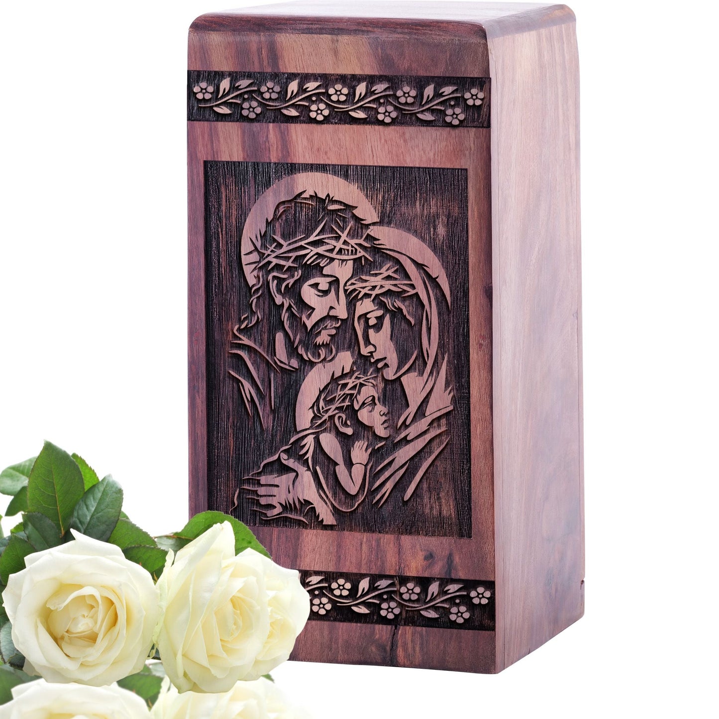 Small Christian Icons Wooden Urn for Memorial Ashes
