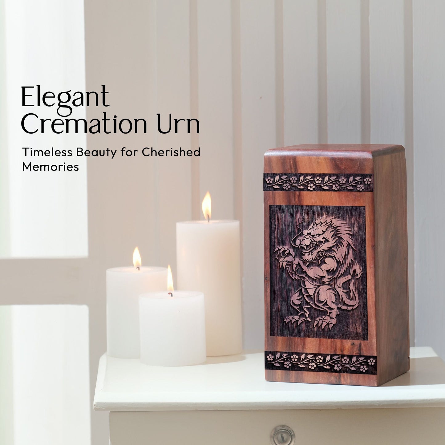 Decorative Feng Shui Wooden Memorial Urn for Adult Ashes