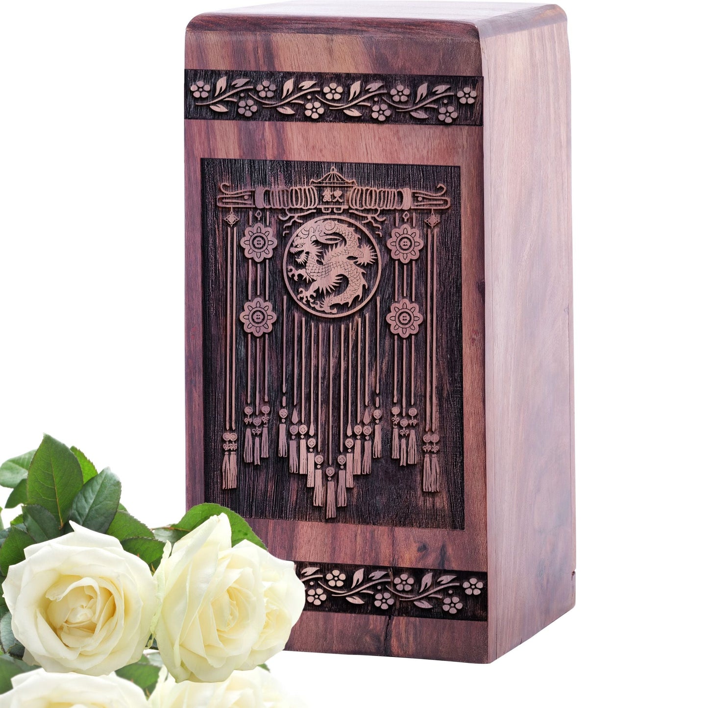 Beautiful Handcrafted Feng Shui Wooden Memorial Urn for Adults