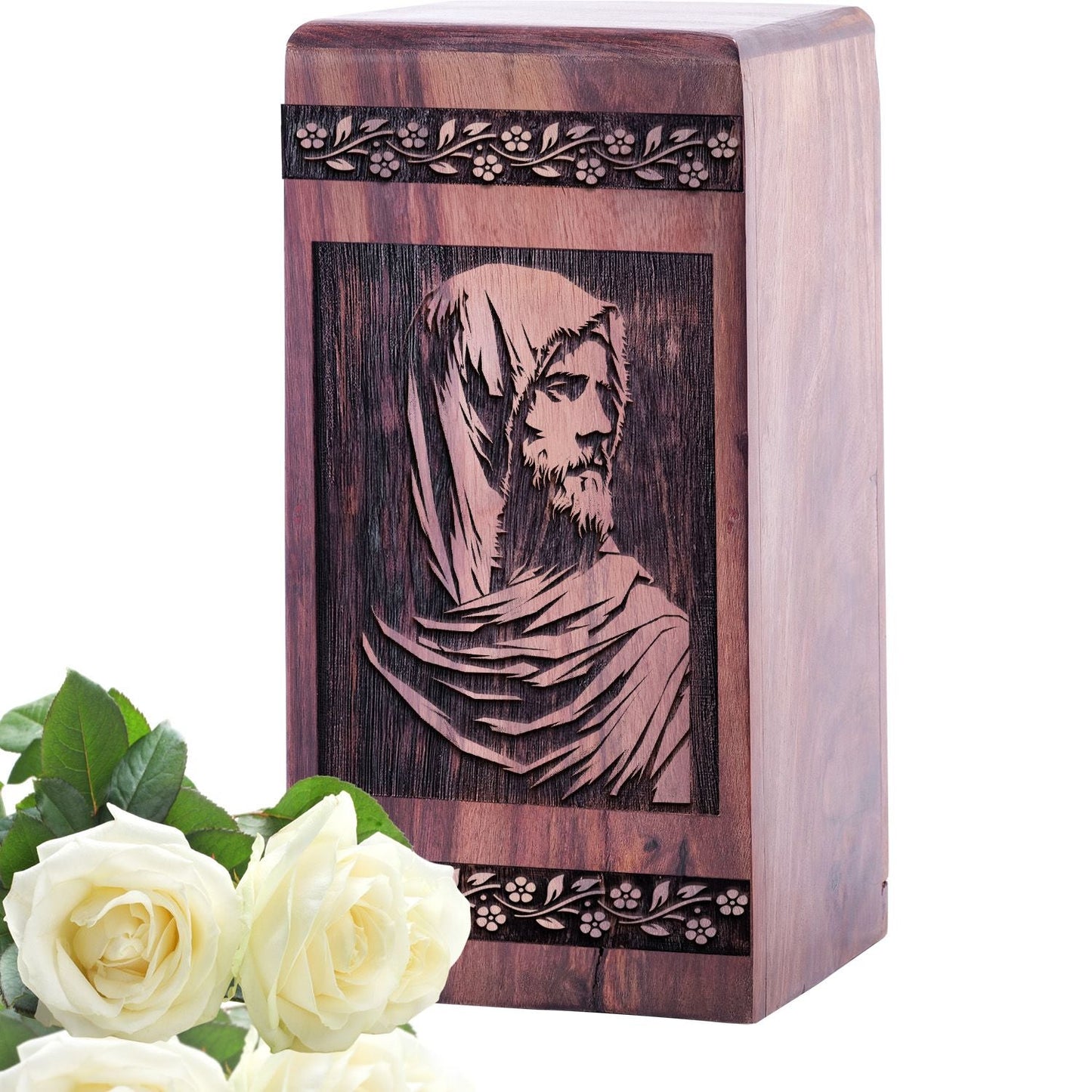 Handcrafted Jesus Memorial Wooden Urn for Adults