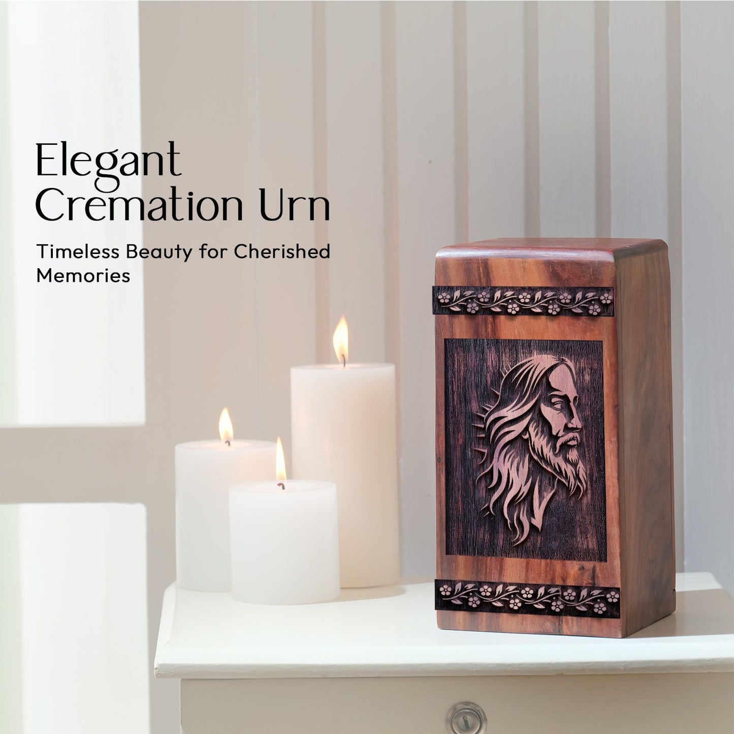 Handcrafted Jesus Wooden Memorial Urn for Adult