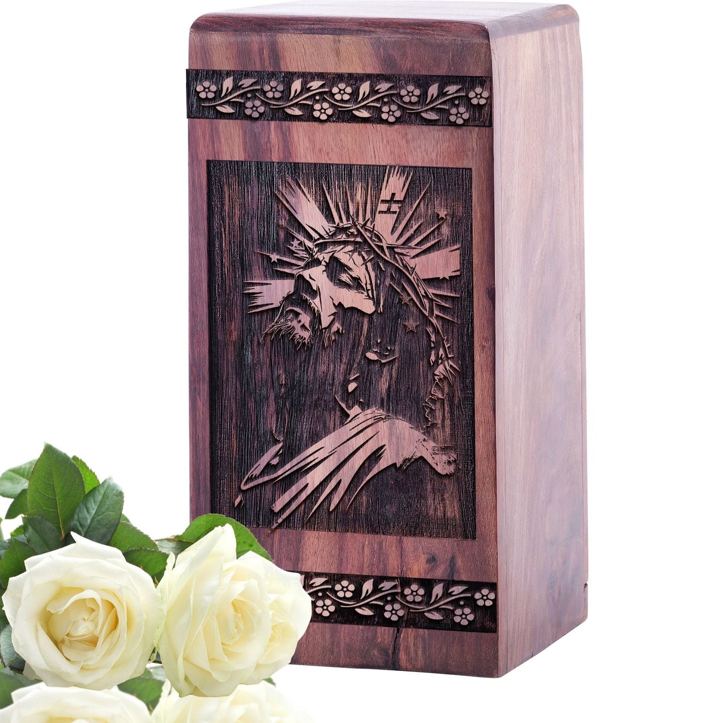Mini Wooden Memorial Urn with Jesus Urn for Adults Ashes