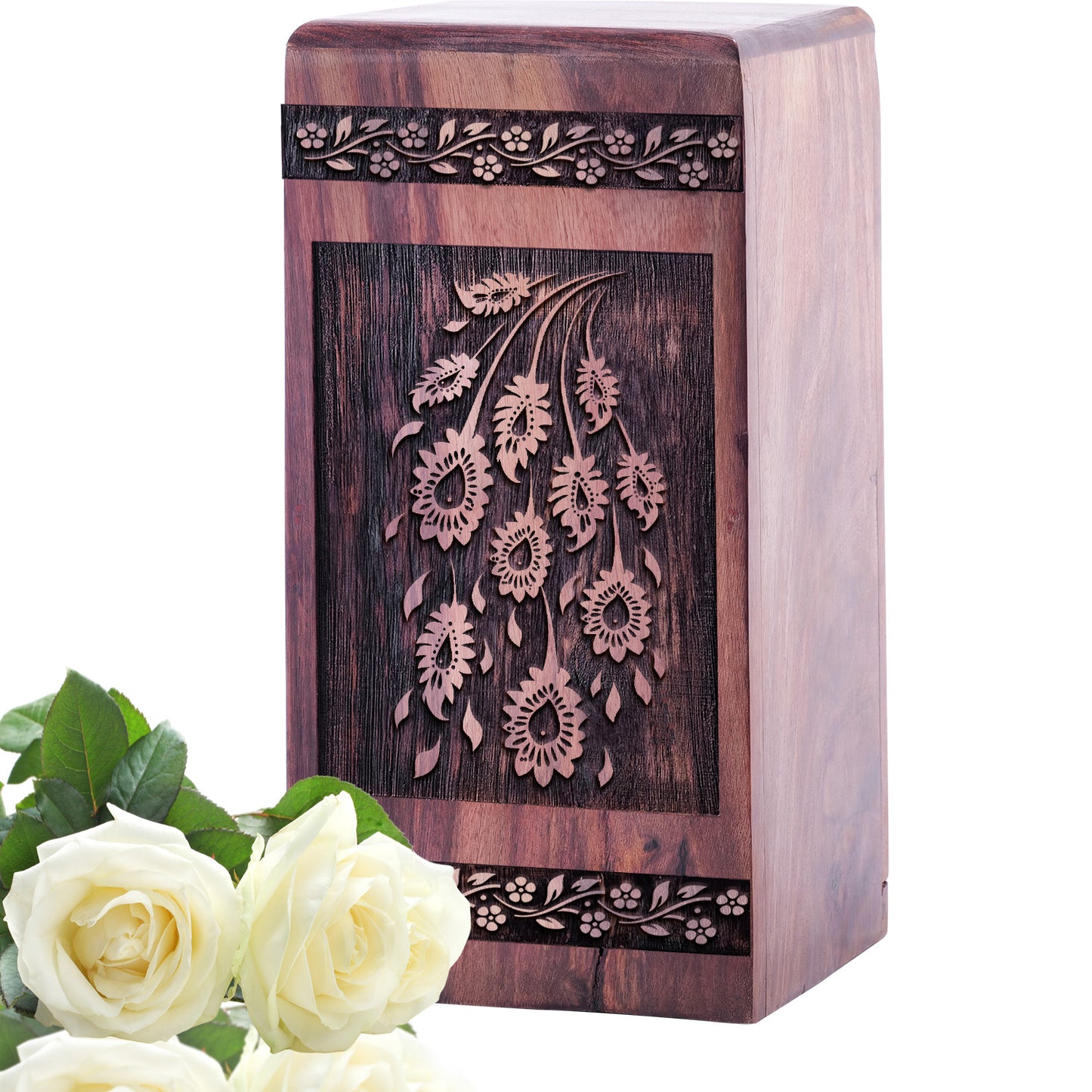 Paisley Wood Box Urn Size 5 Inch 5”(H) x 3”(W) x 3”(L)