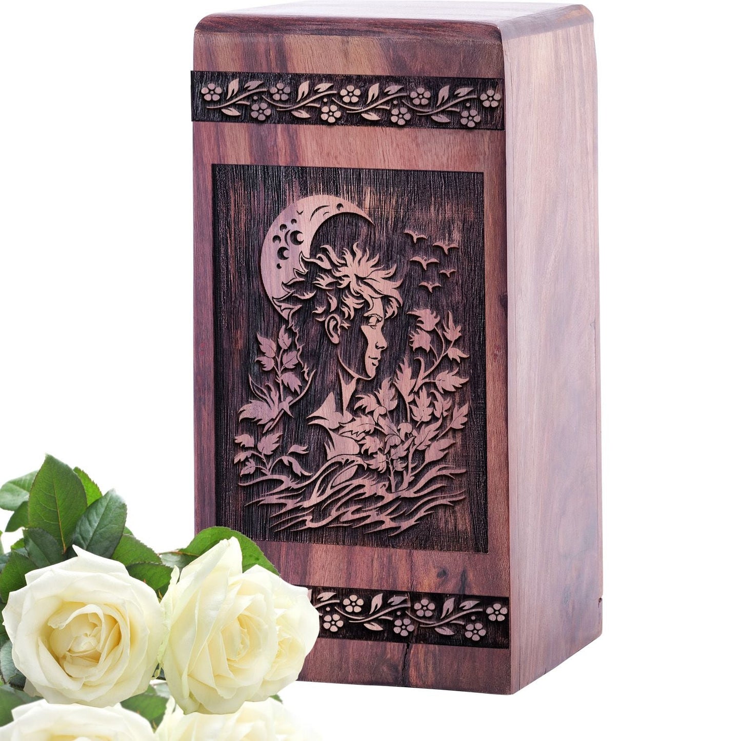 Unique Wooden Memorial Urn with Renaissance Urn for Adults