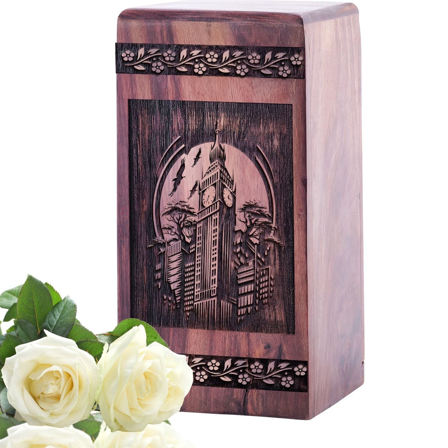 Handmade Wooden Times Square Urn for Human Burial Ashes