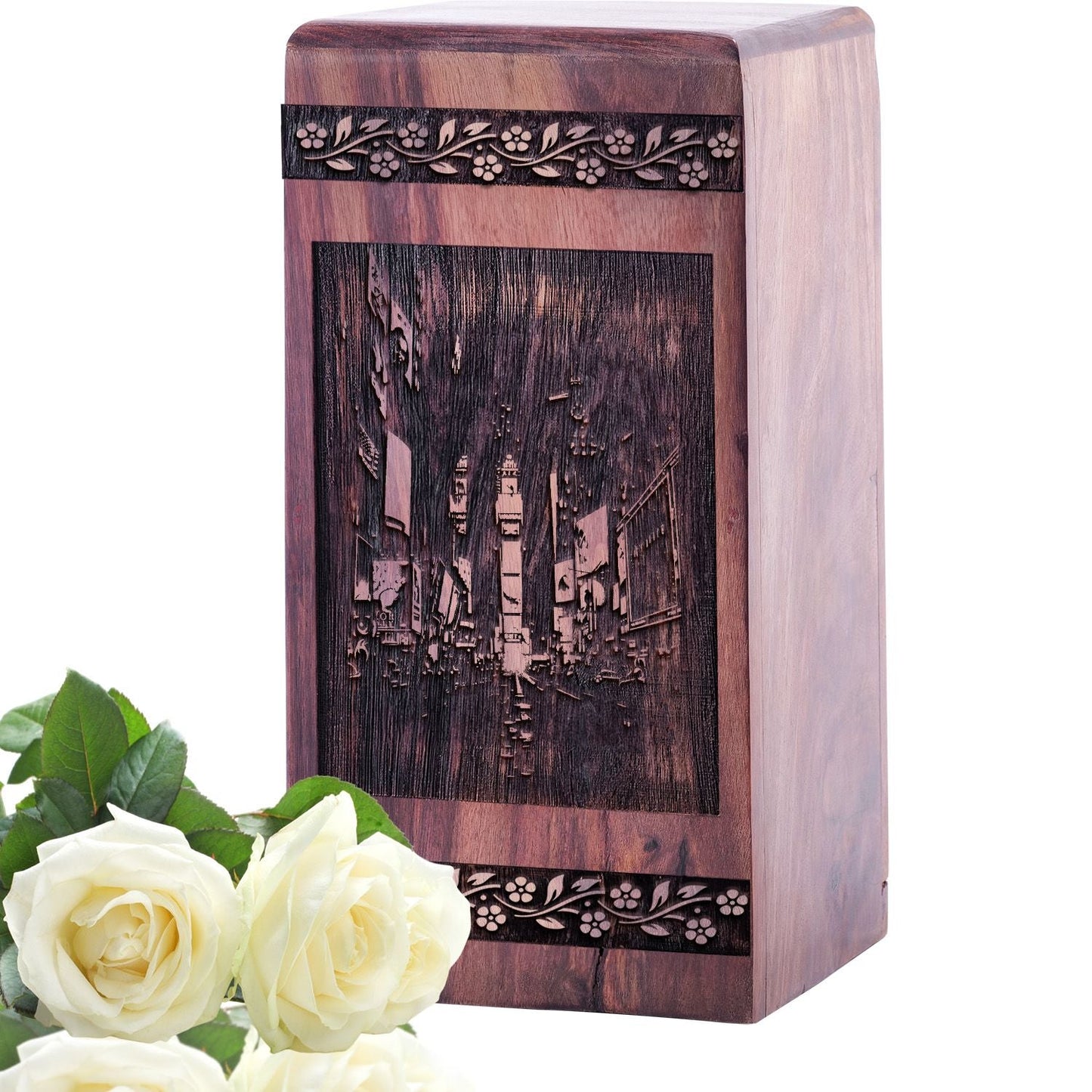 Small Keepsake Wooden Times Square Urn for Cremation Ashes