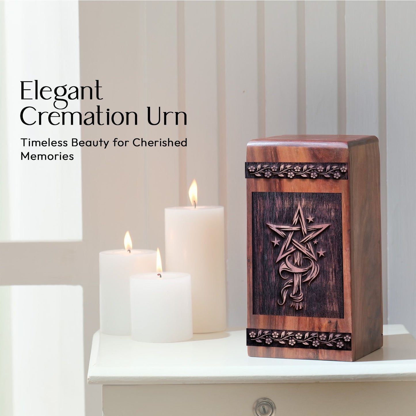 Medium Wiccan Wooden Urn for Human Cremation Ashes