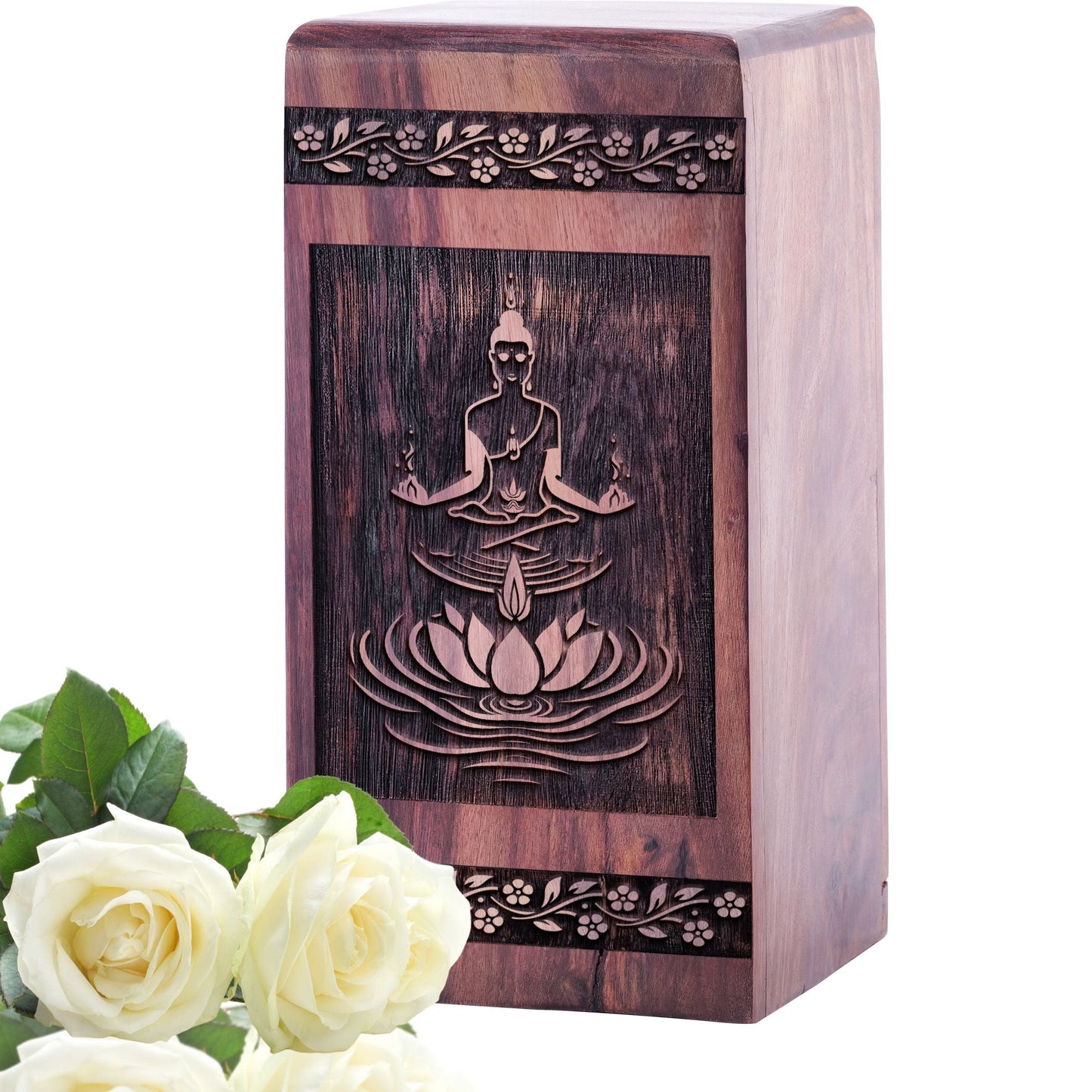 Medium Wooden Yoga Memorial Urn for Cremation Ashes