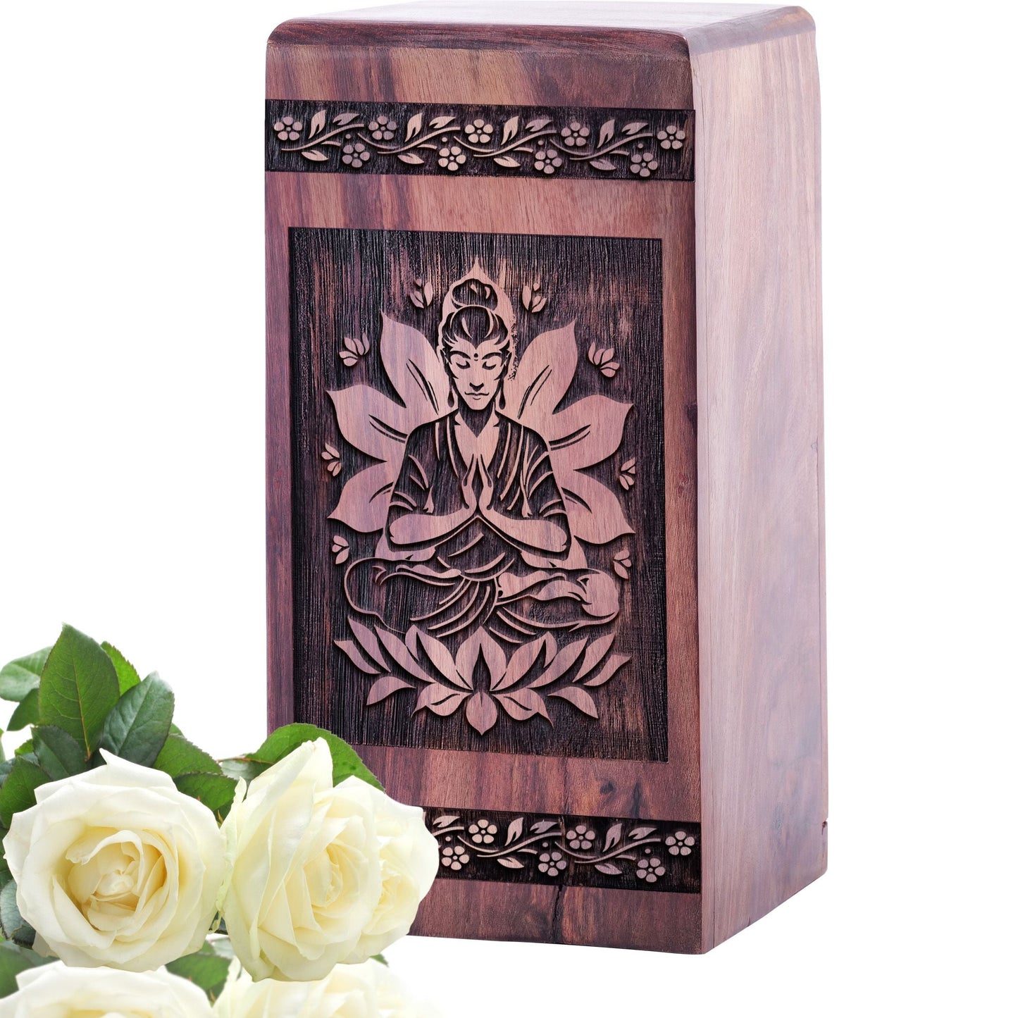 Unique Large Wooden Yoga Memorial Urn for Human Ashes