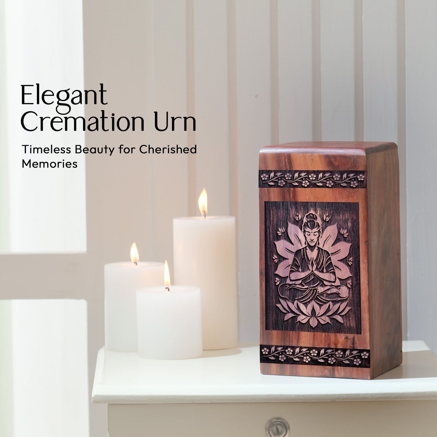 Unique Large Wooden Yoga Memorial Urn for Human Ashes