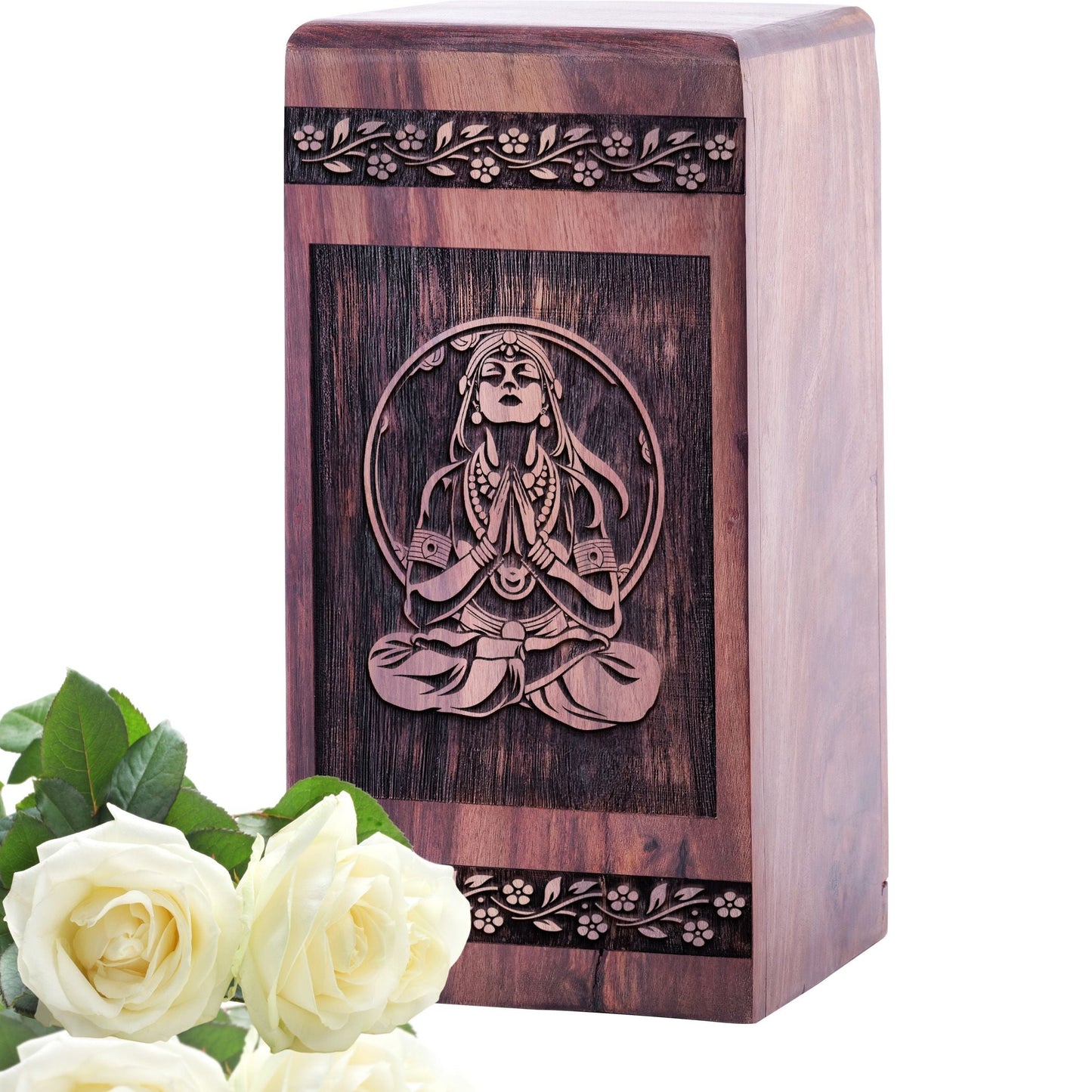 Unique Yoga Memorial Wooden Cremation Urn for Adults