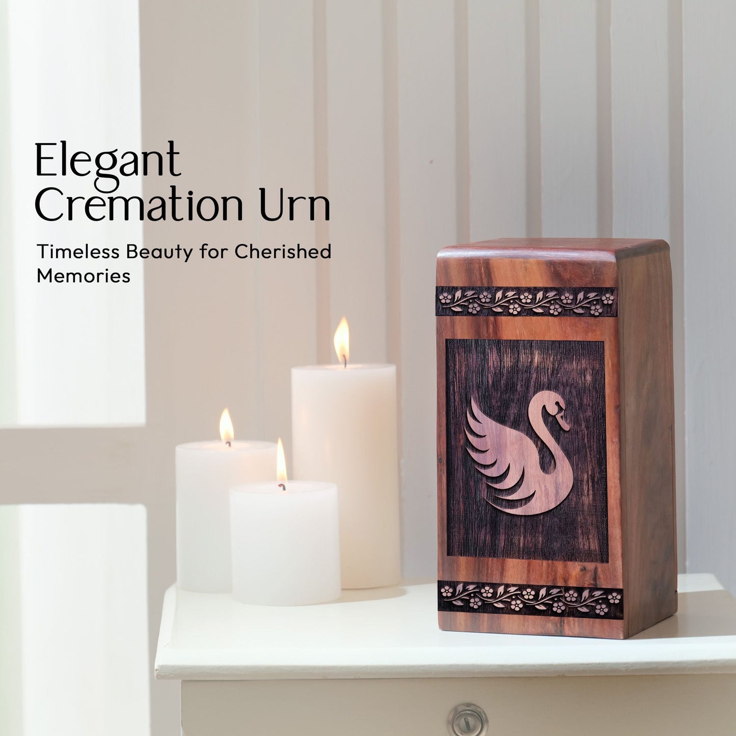Decorative Wooden Swan Urn for Human Burial Ashes