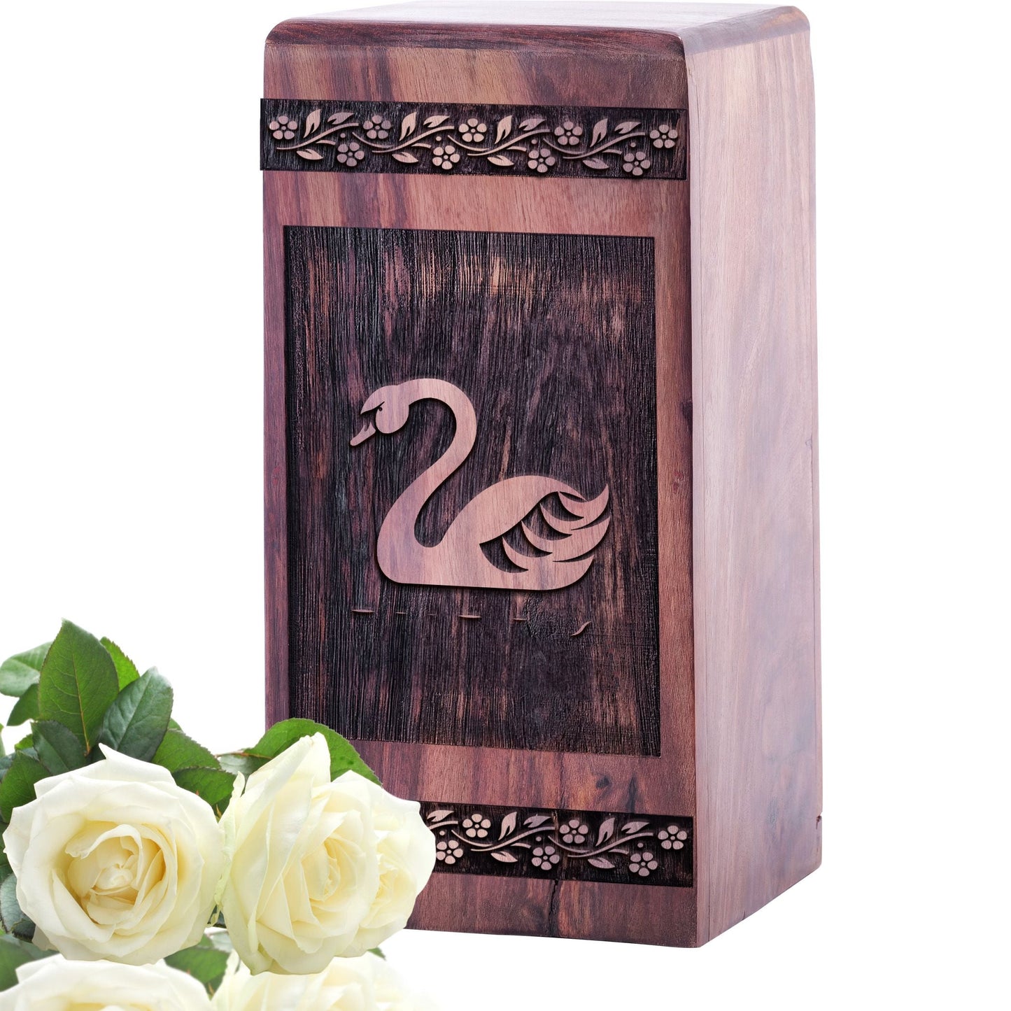 Beautiful Handcrafted Wooden Urn with Swan Urn for Adults