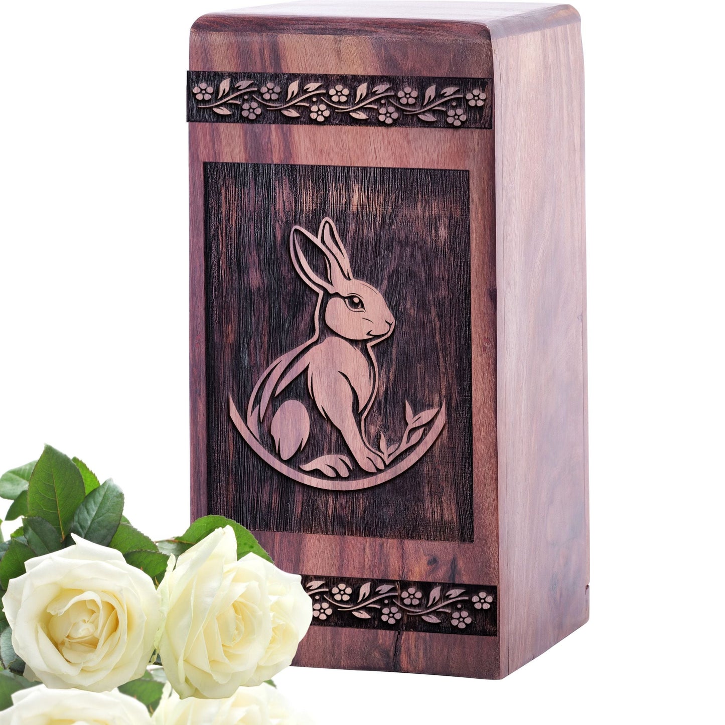 Handcrafted Wooden Memorial Urn with Rabbit Urn for Adults