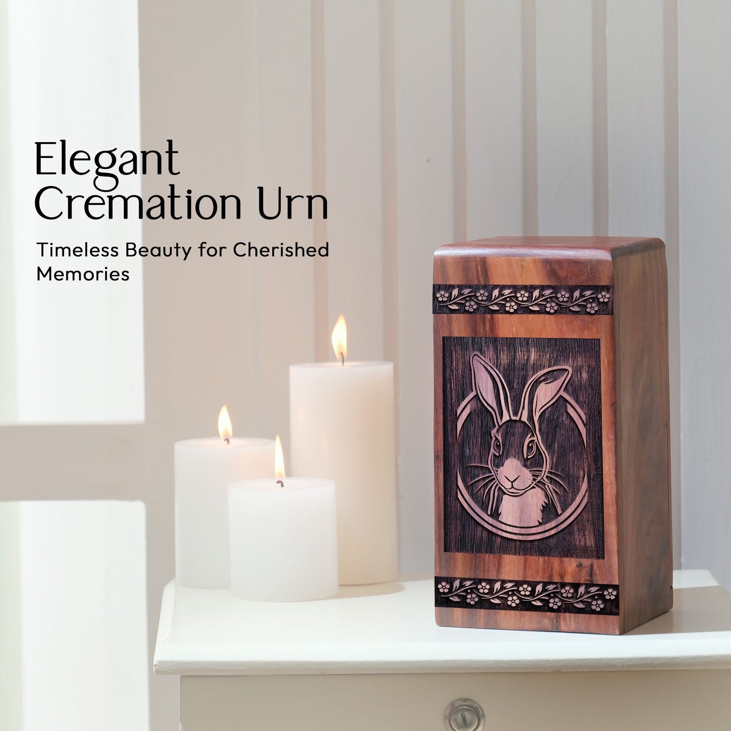 Beautiful Wooden Urn with Rabbit urn for Human Ashes