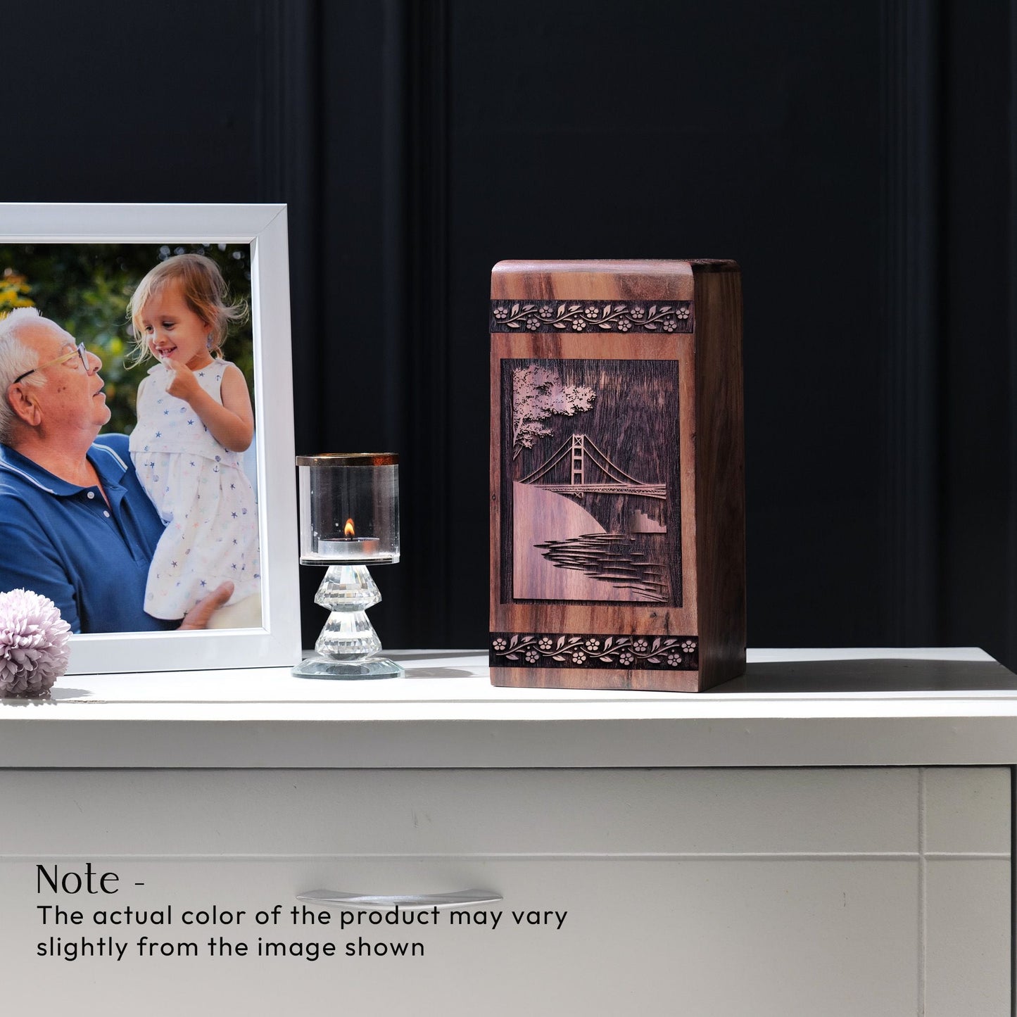 Handcrafted Wooden Memorial Urn with Golden Gate Bridge