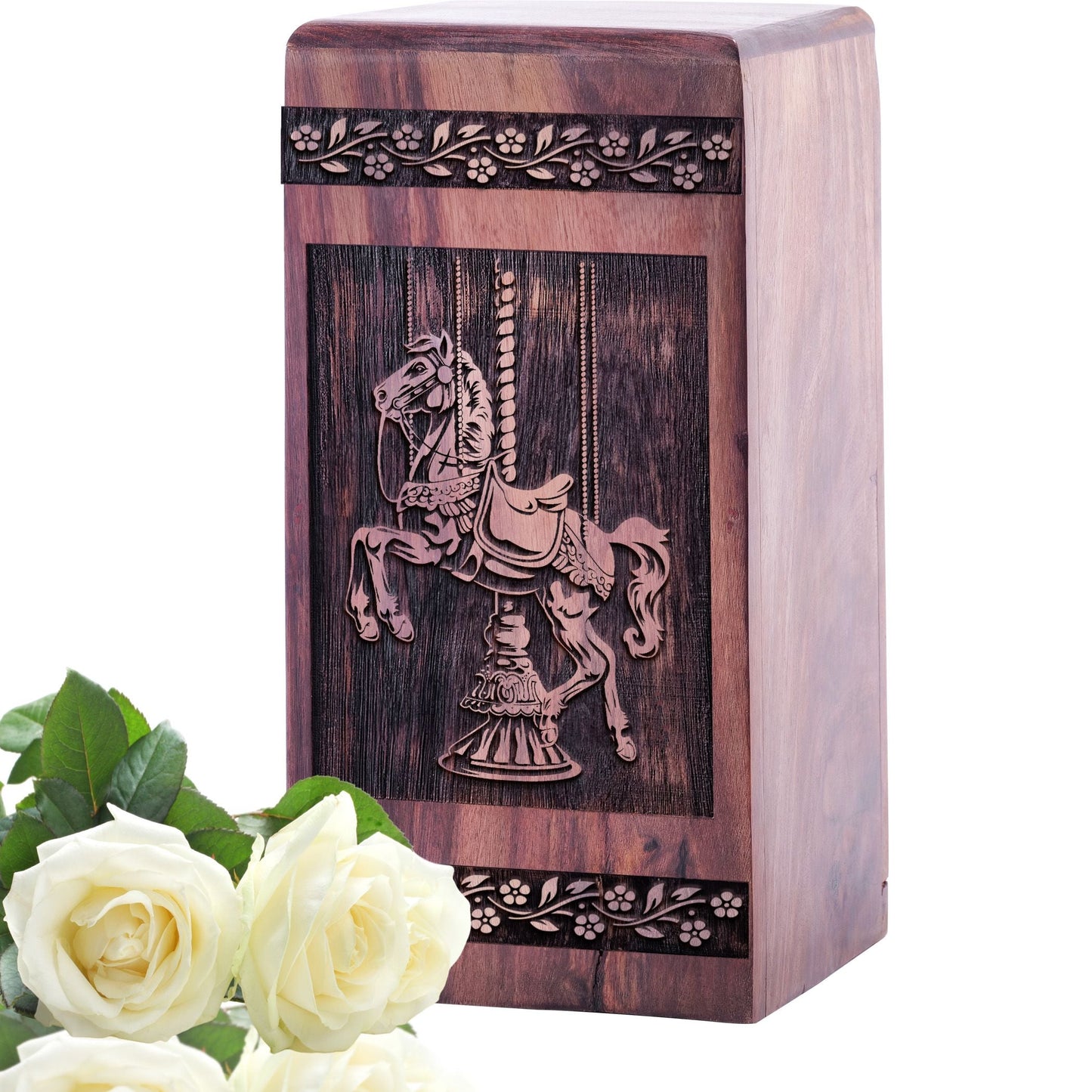 Handmade Wooden Horse Rider Urn for Human Burial Ashes