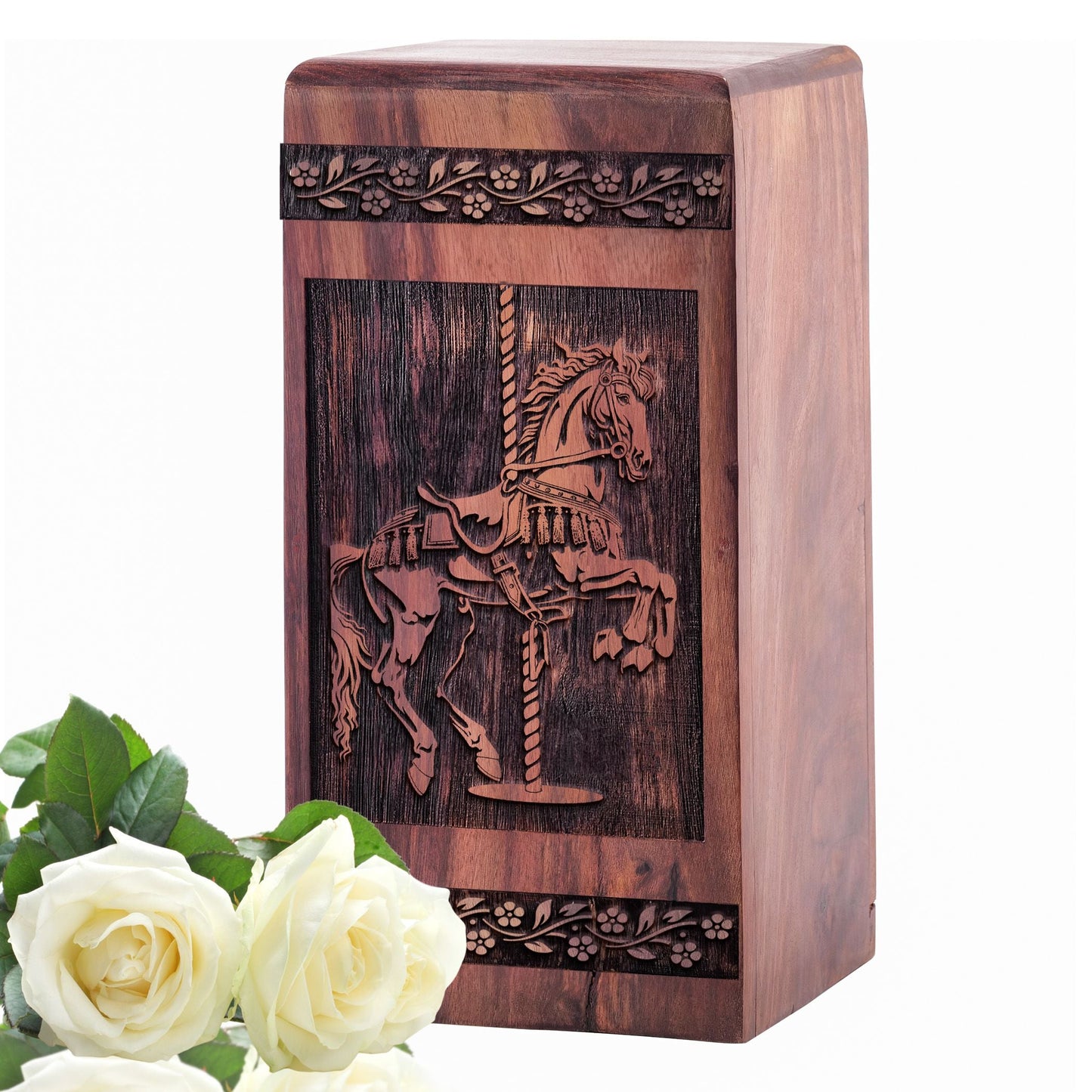 Medium Wooden Horse Rider Memorial Urn for Cremation Ashes