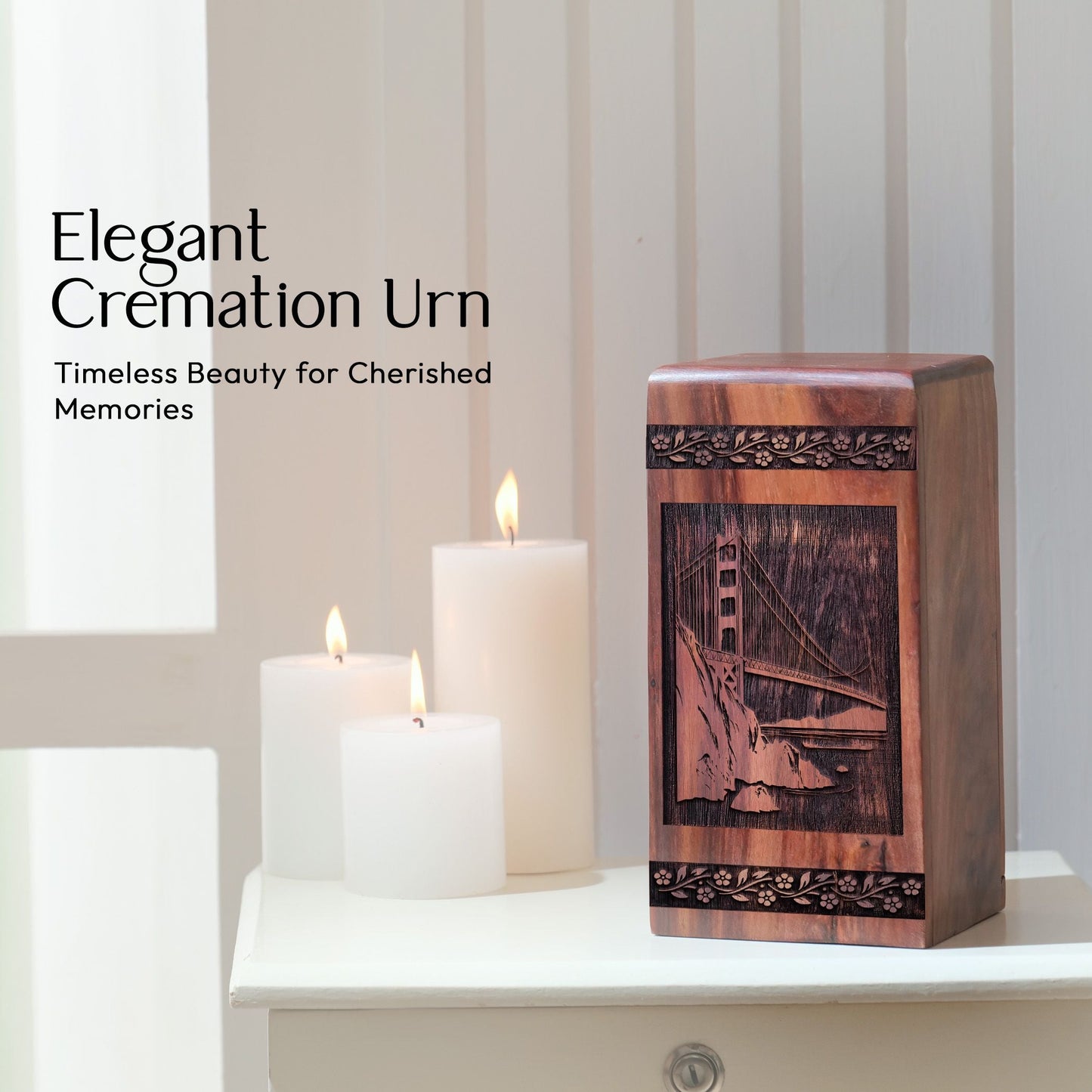 Mini Handcrafted Wooden Urn with Golden Gate Bridge