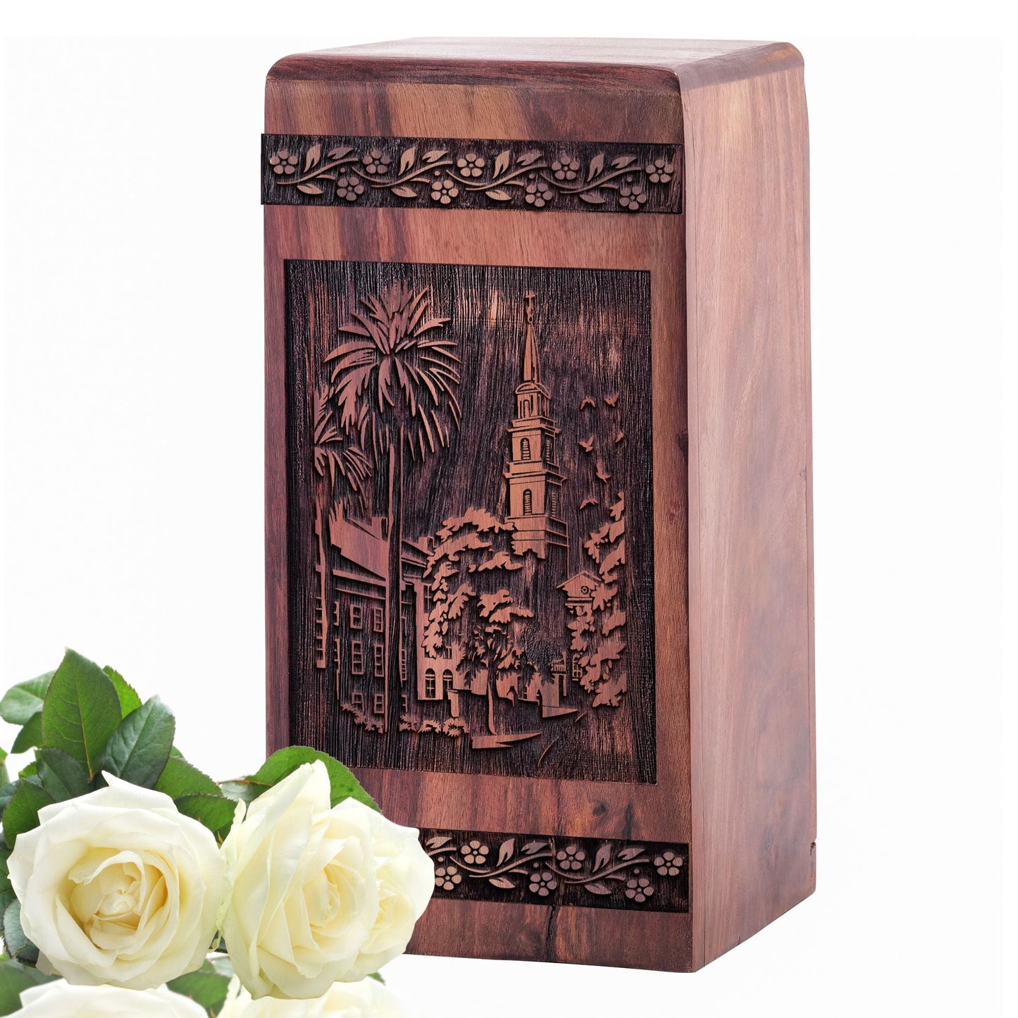 Decorative Wooden Church Urn for Human Burial Ashes